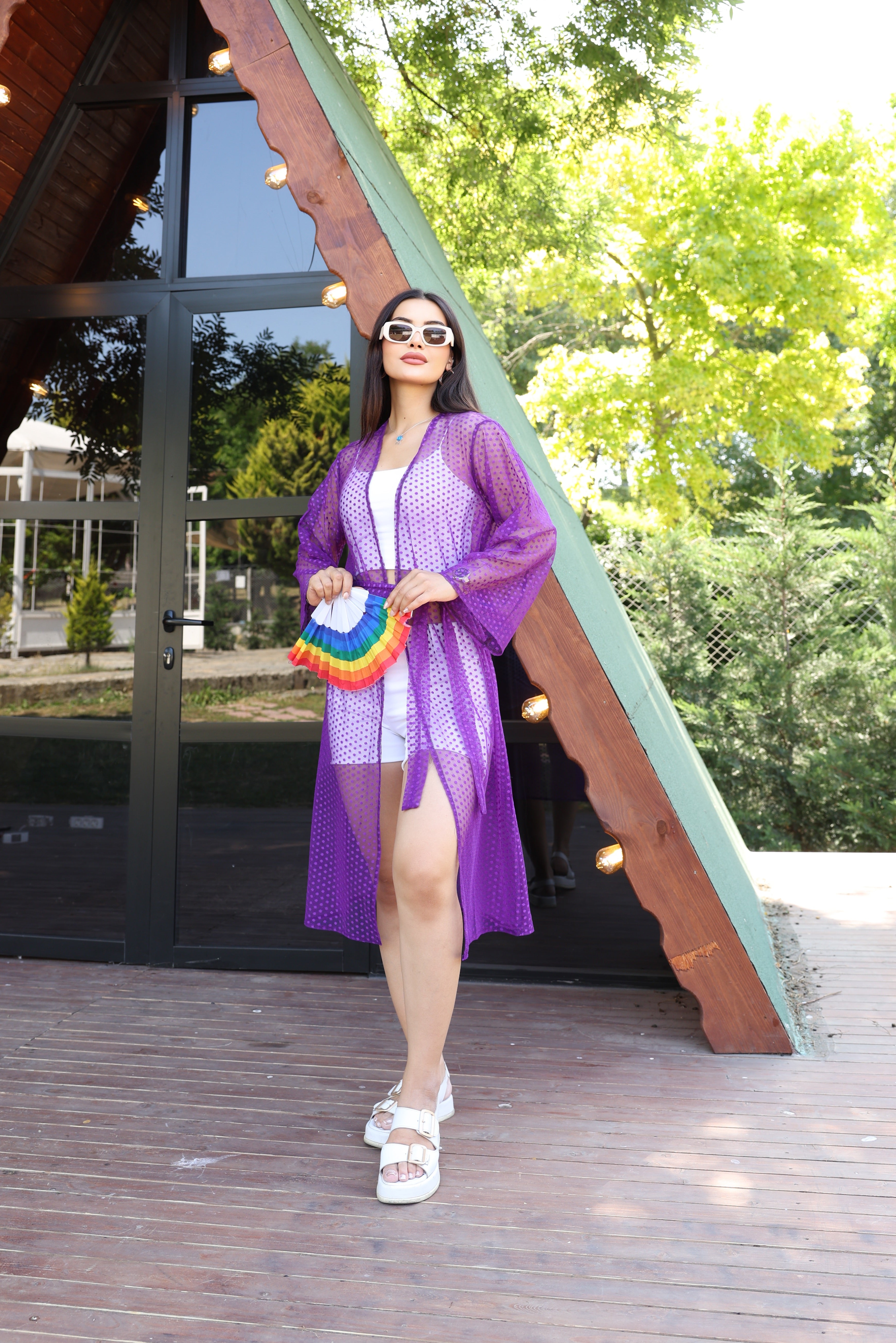 Puantiye Desenli Şeffaf Yazlık Kimono – Hafif, Şık ve Trend Tasarım