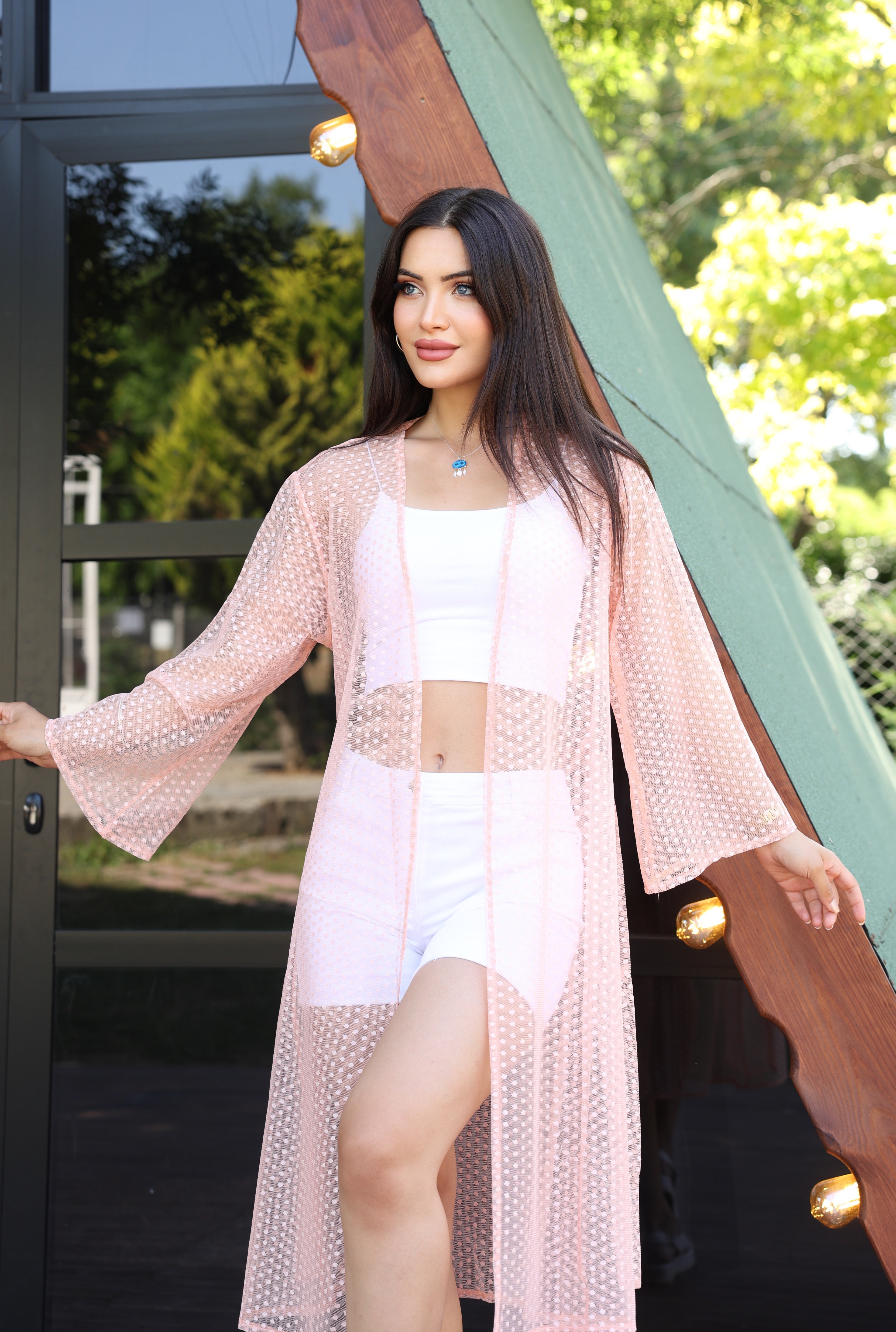 Puantiye Desenli Şeffaf Yazlık Kimono – Hafif, Şık ve Trend Tasarım