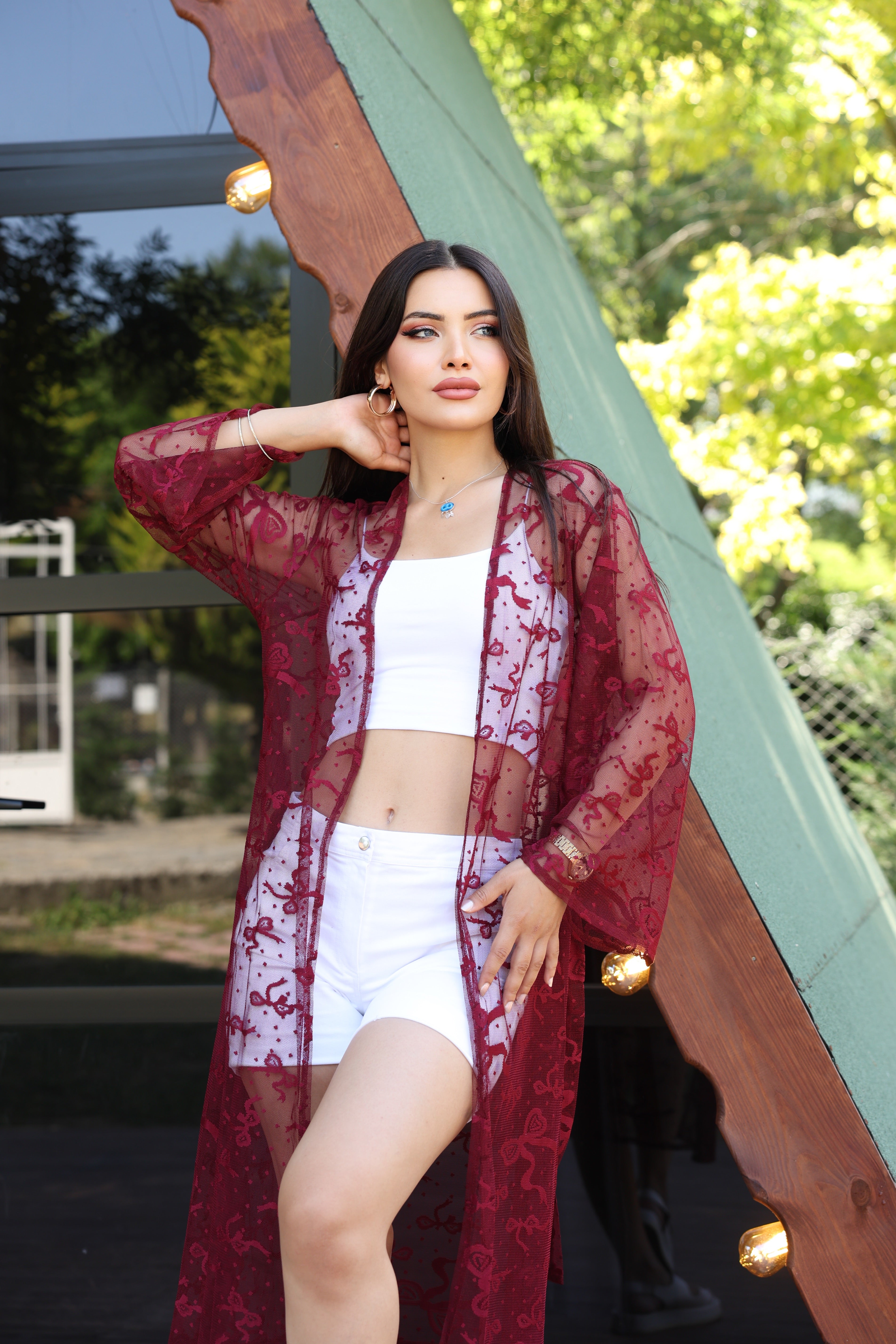 Şifon & Dantel Detaylı Kimono – Standart Beden