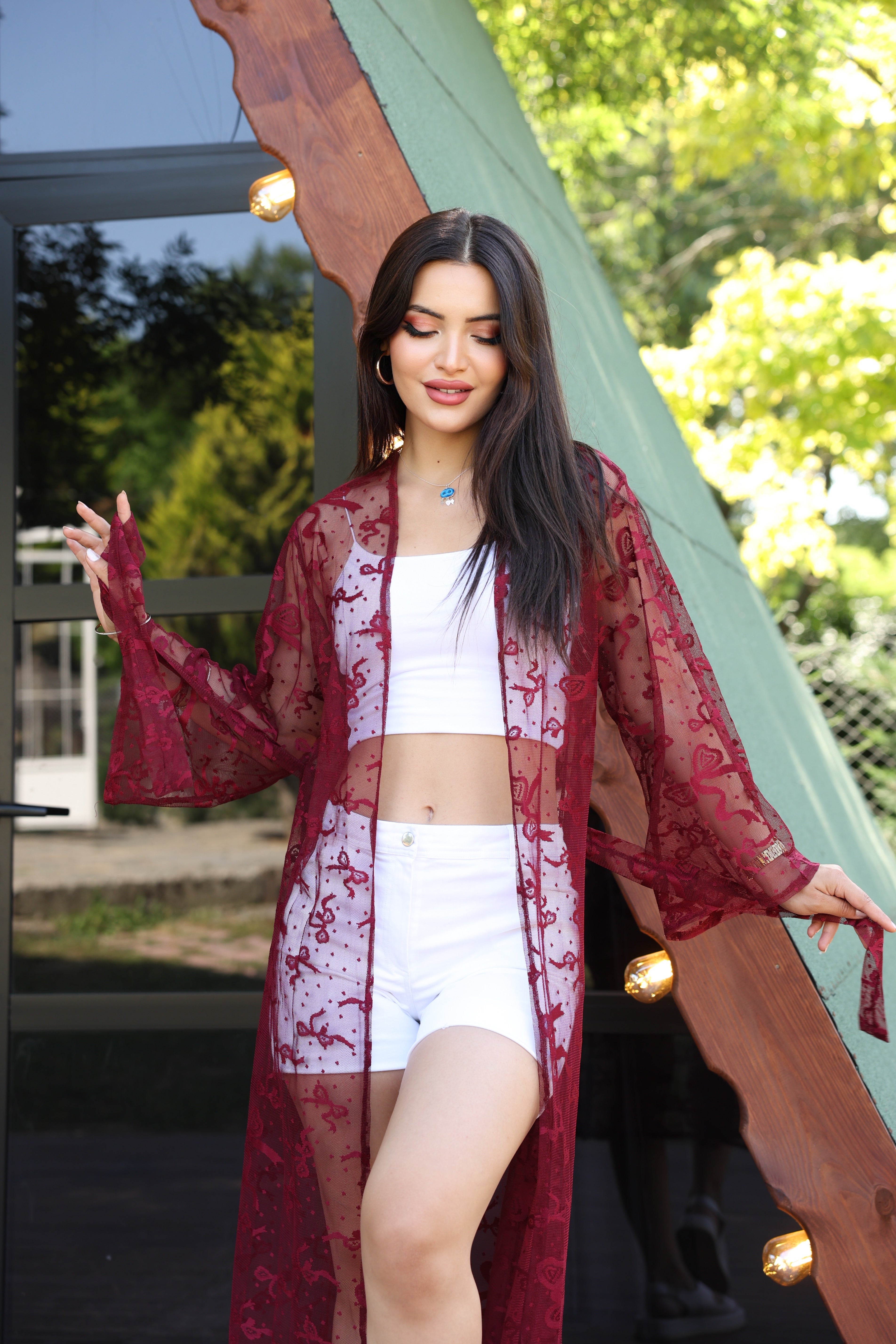 Şifon & Dantel Detaylı Kimono – Standart Beden