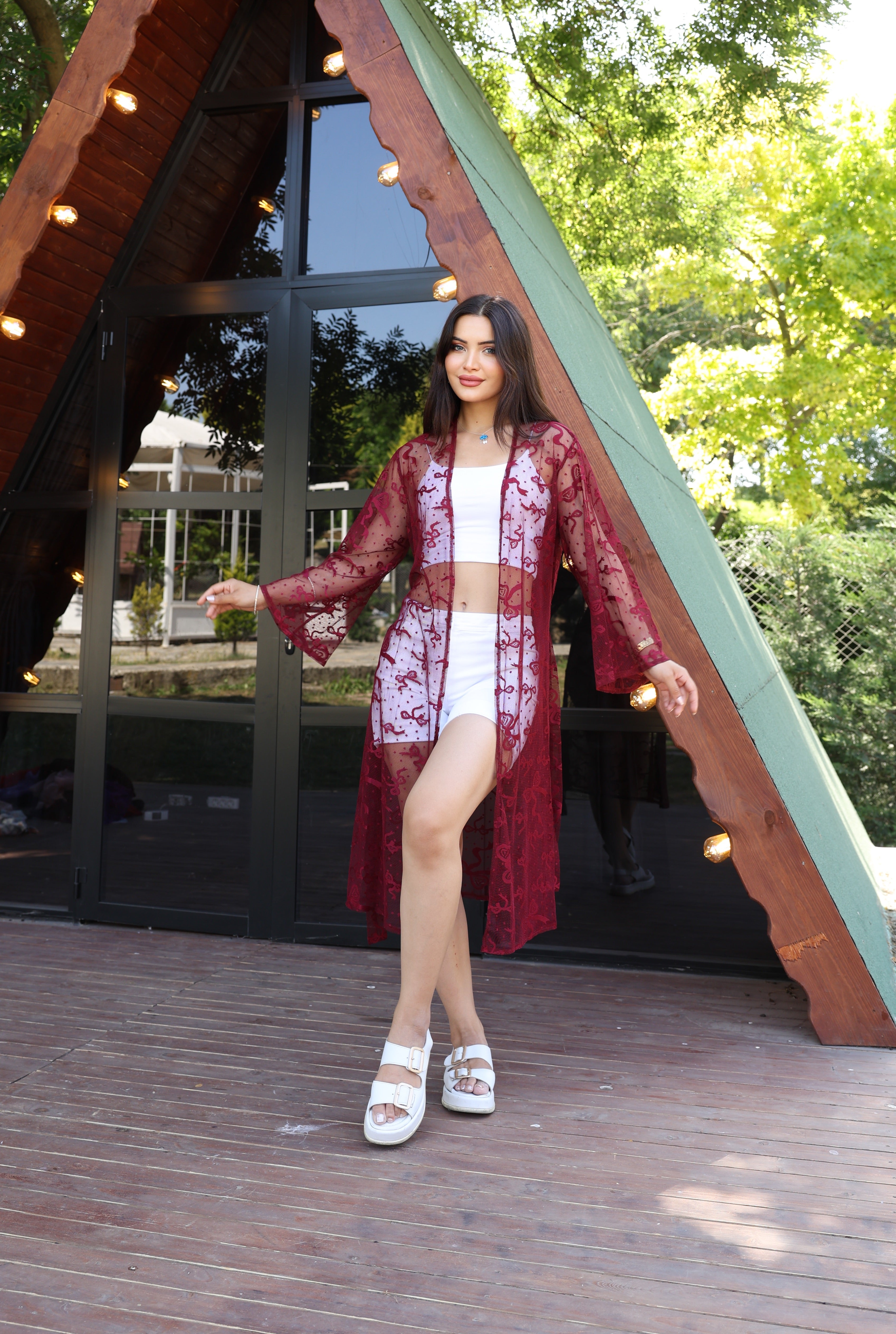 Şifon & Dantel Detaylı Kimono – Standart Beden