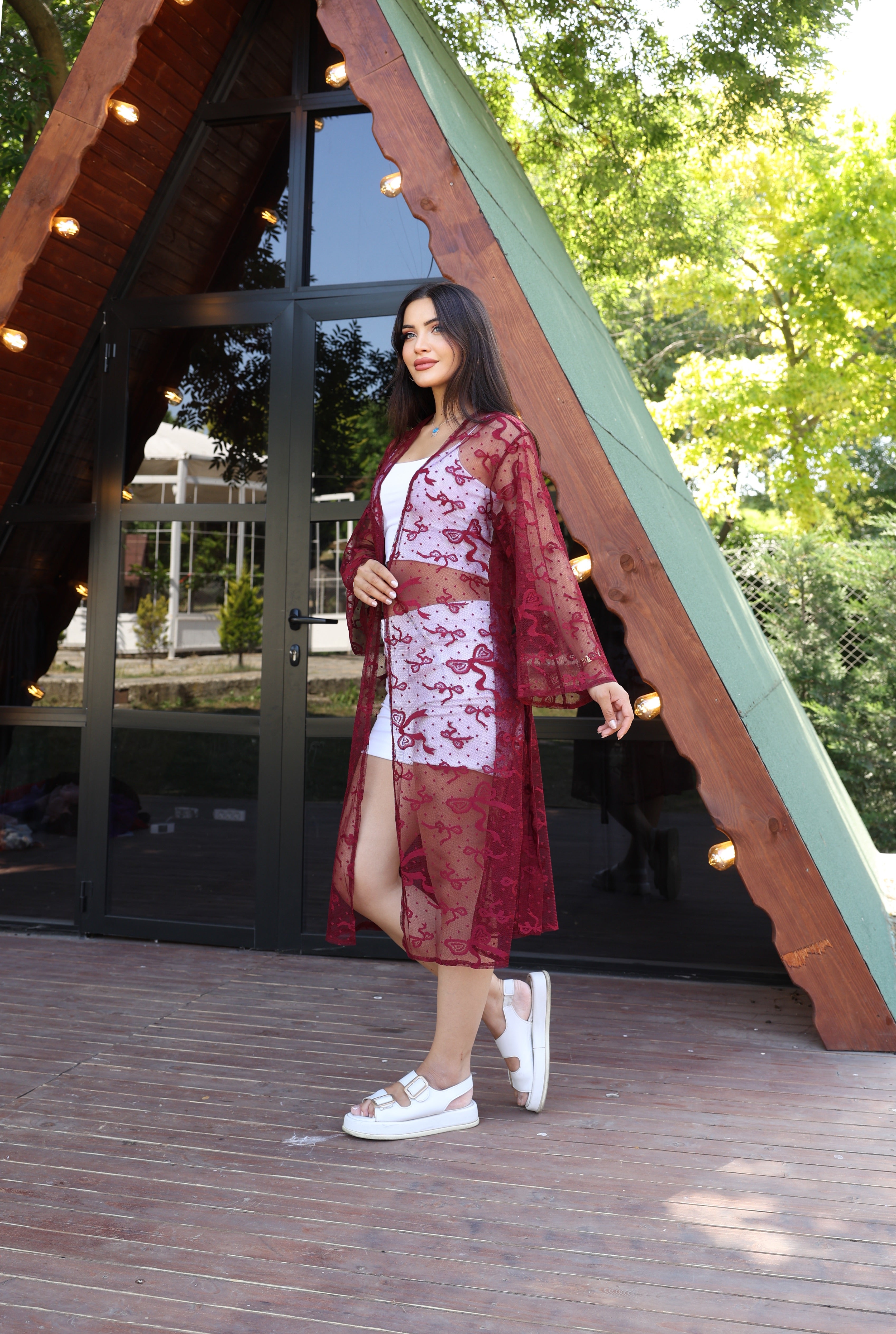 Şifon & Dantel Detaylı Kimono – Standart Beden