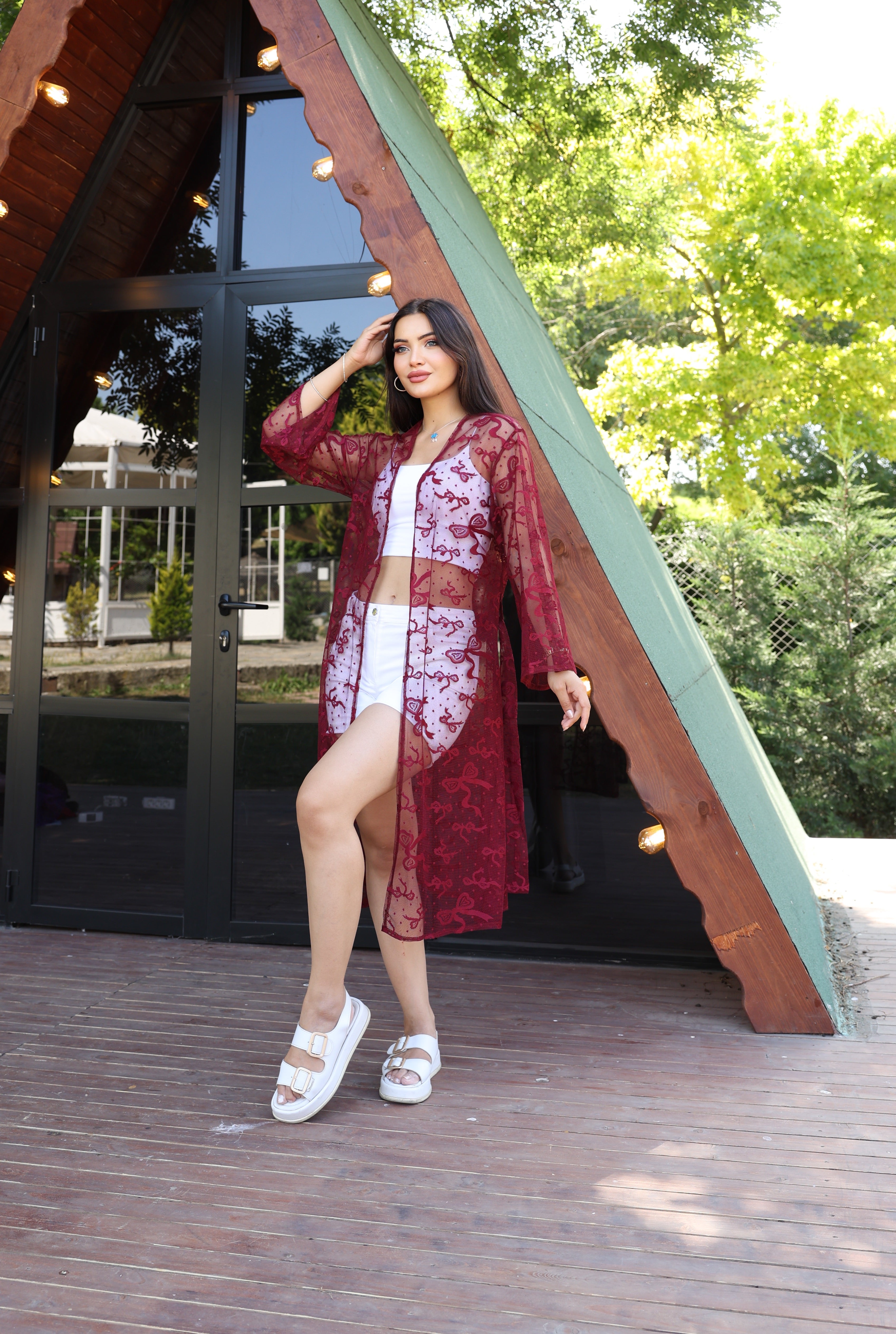 Şifon & Dantel Detaylı Kimono – Standart Beden