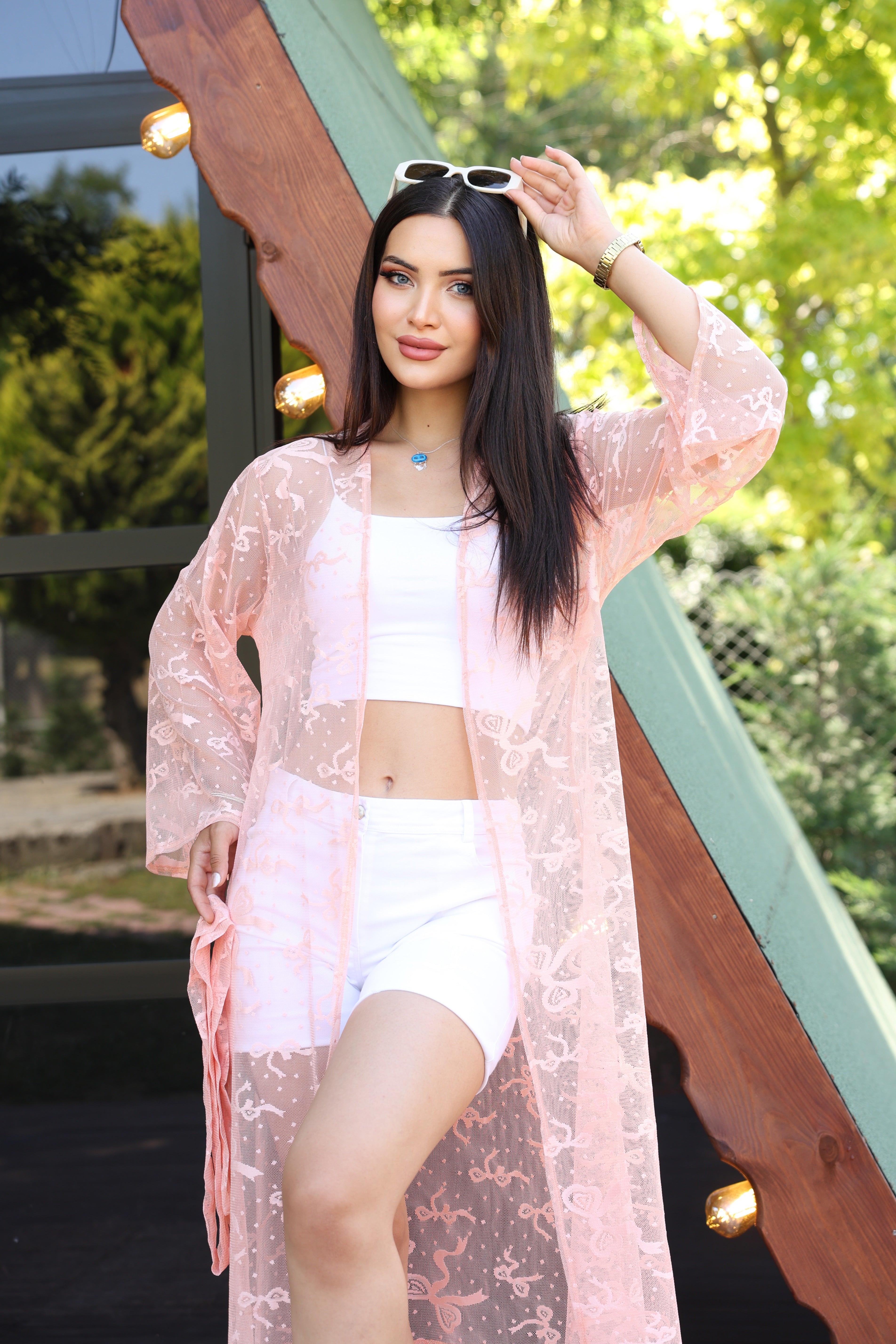 Şifon & Dantel Detaylı Kimono – Standart Beden