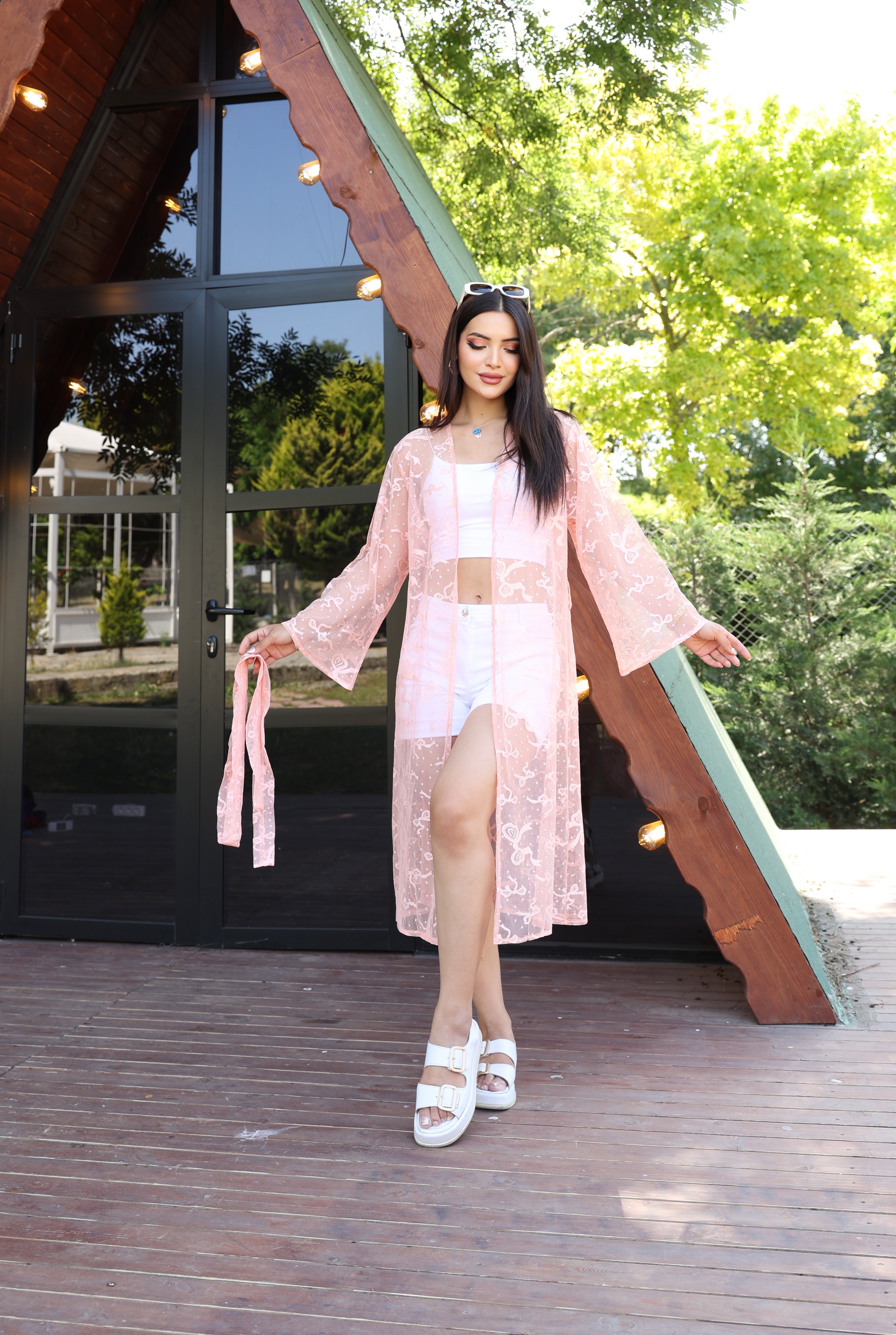 Şifon & Dantel Detaylı Kimono – Standart Beden