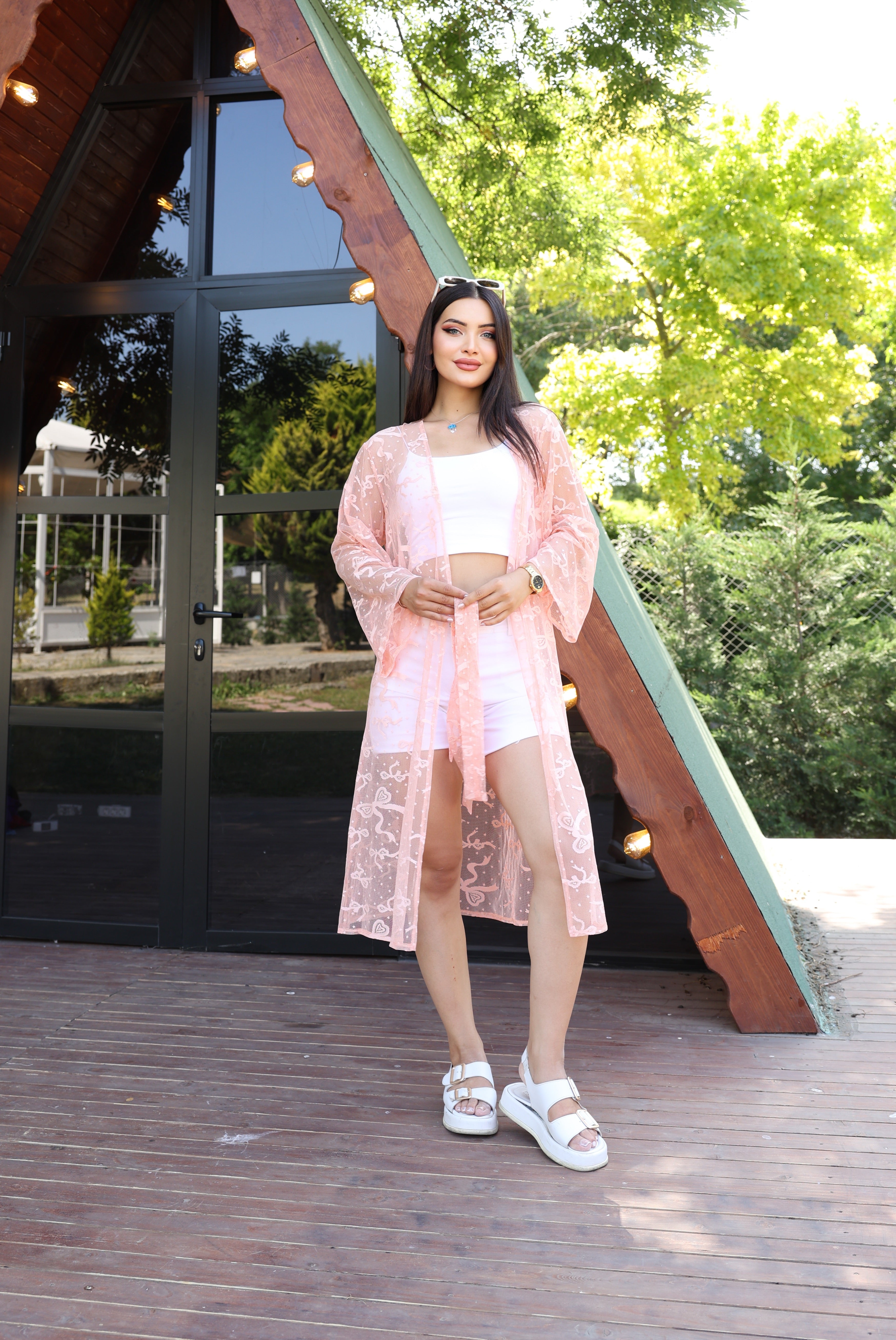 Şifon & Dantel Detaylı Kimono – Standart Beden