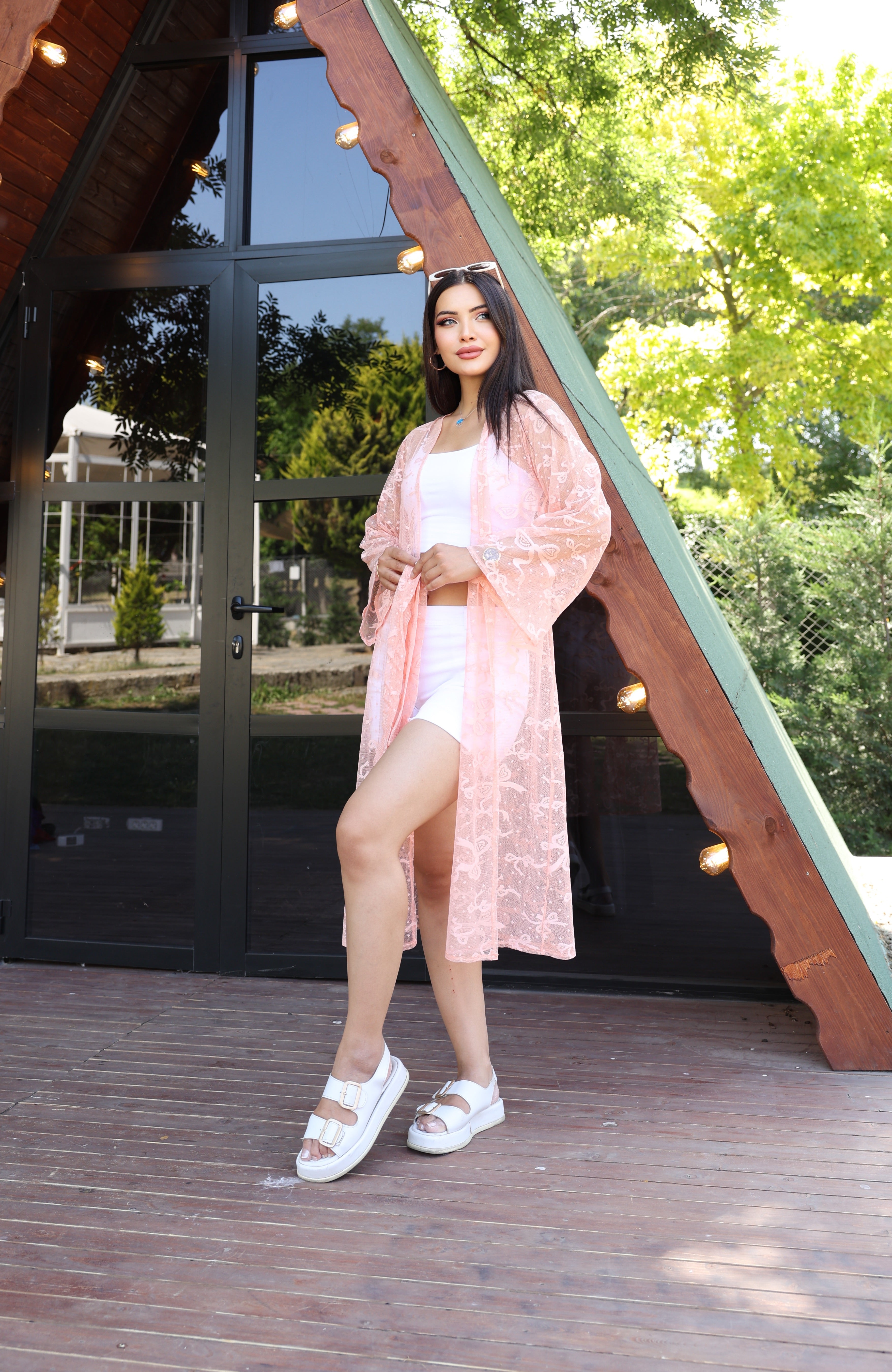 Şifon & Dantel Detaylı Kimono – Standart Beden