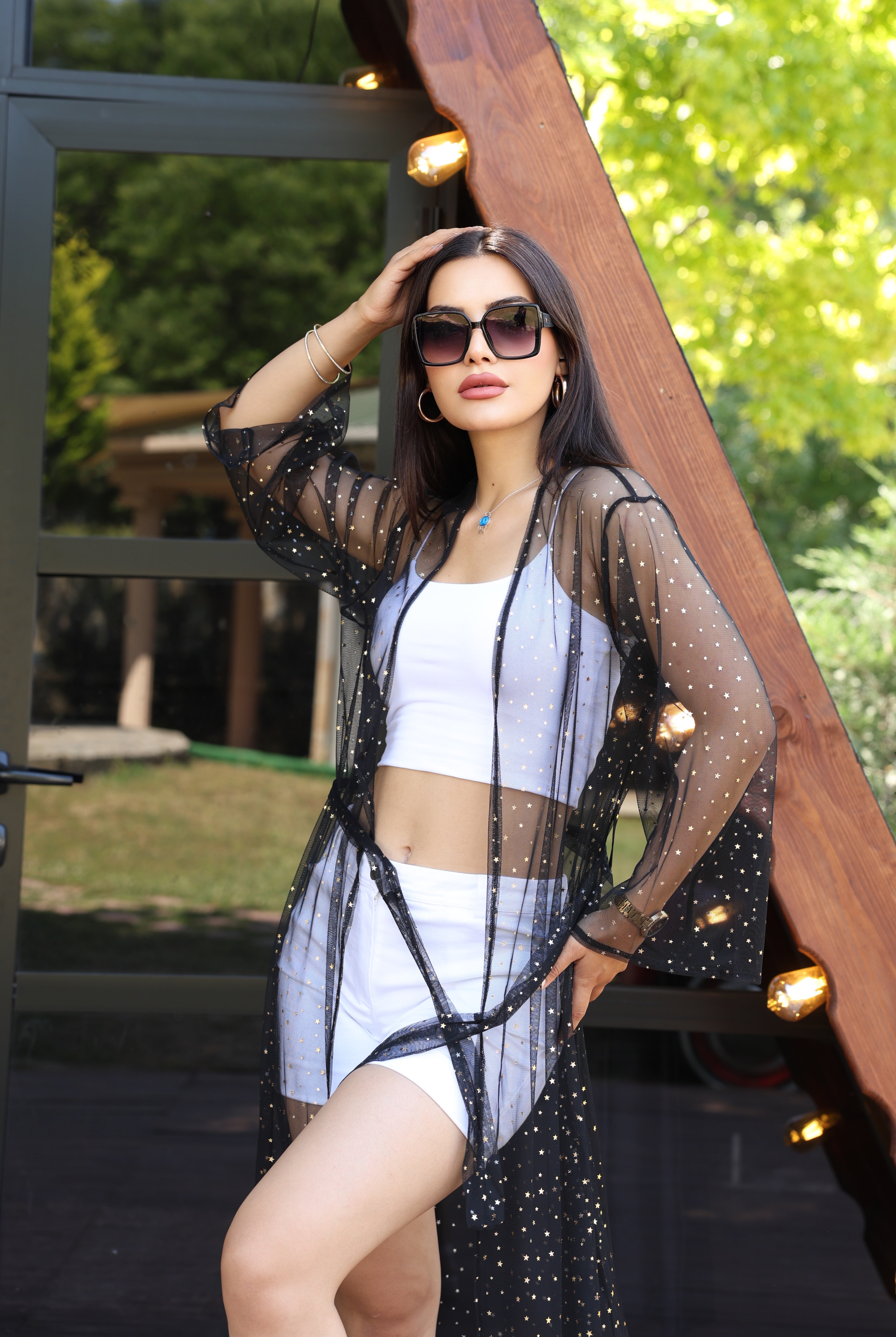 Şifon & Dantel Detaylı Kimono – Standart Beden