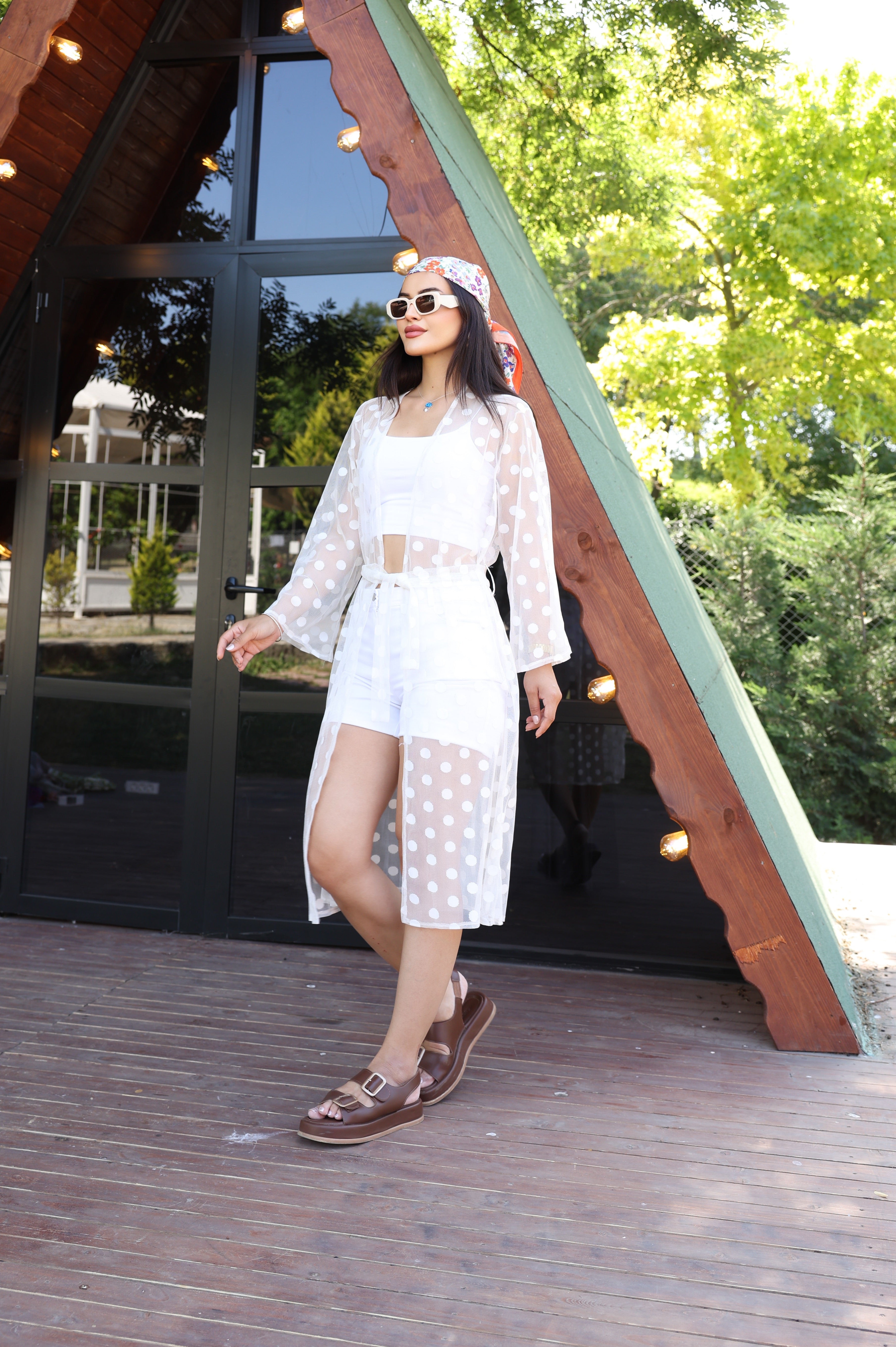 Puantiyeli Tül Kimono – Standart Beden