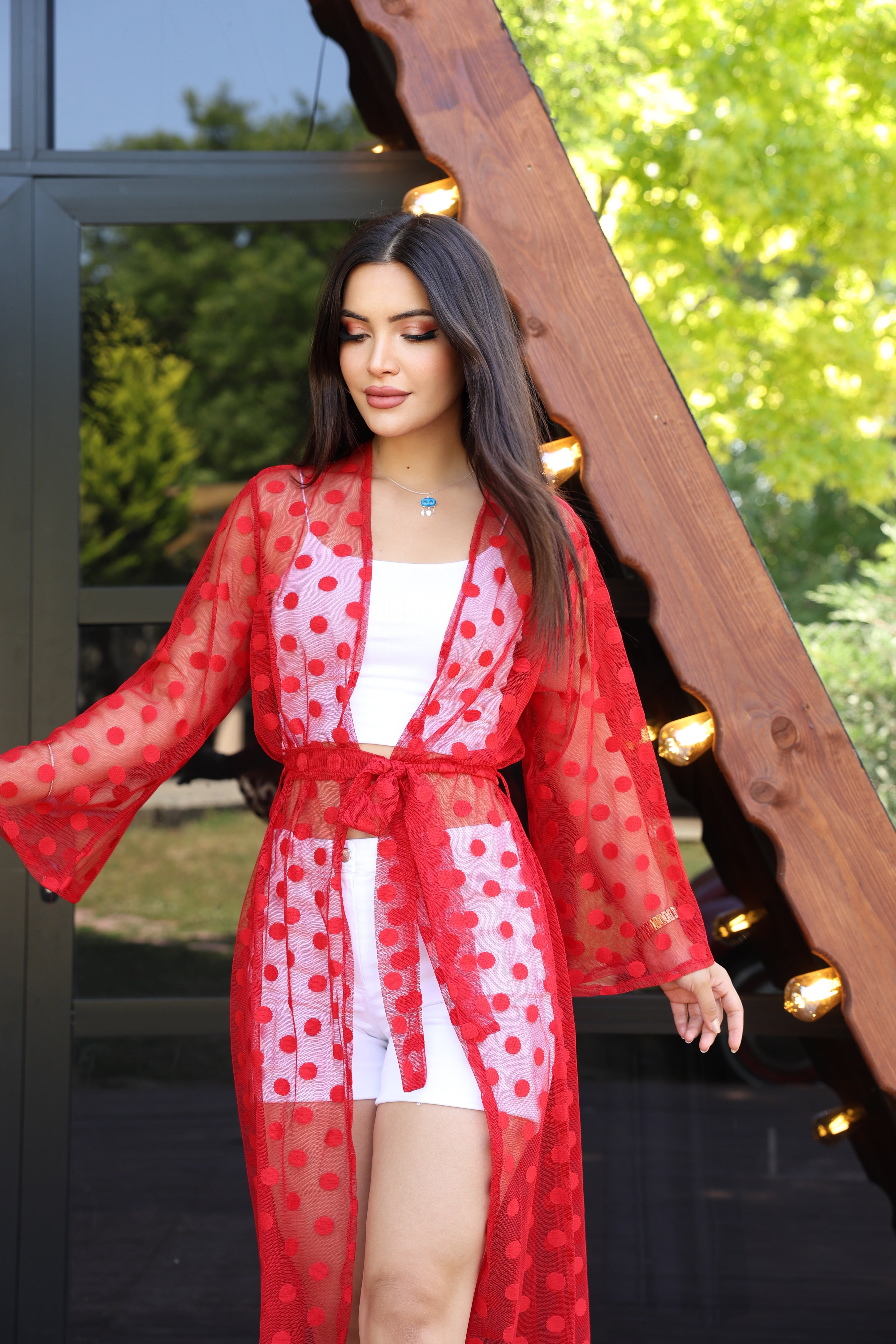 Puantiyeli Tül Kimono – Standart Beden