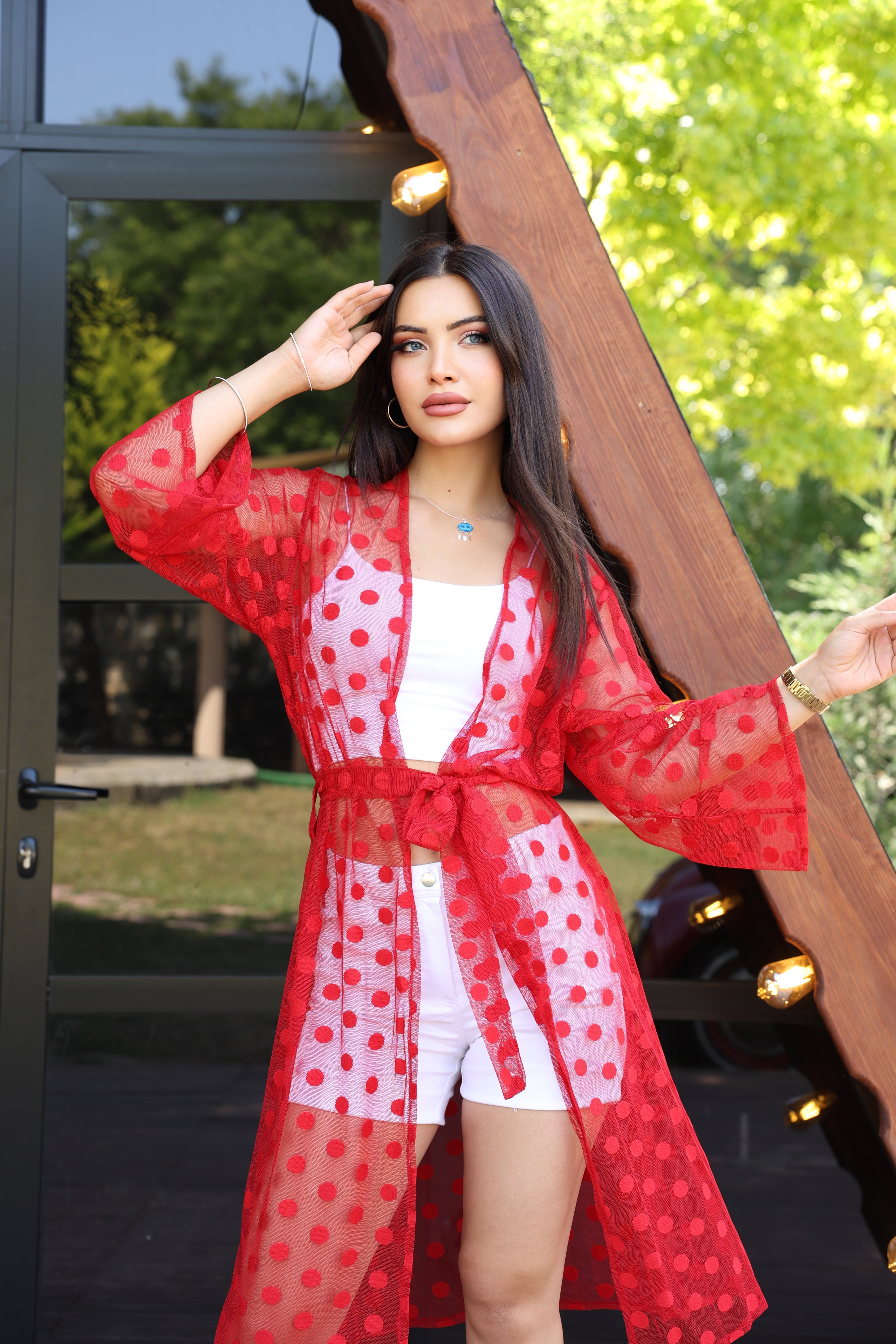 Puantiyeli Tül Kimono – Standart Beden