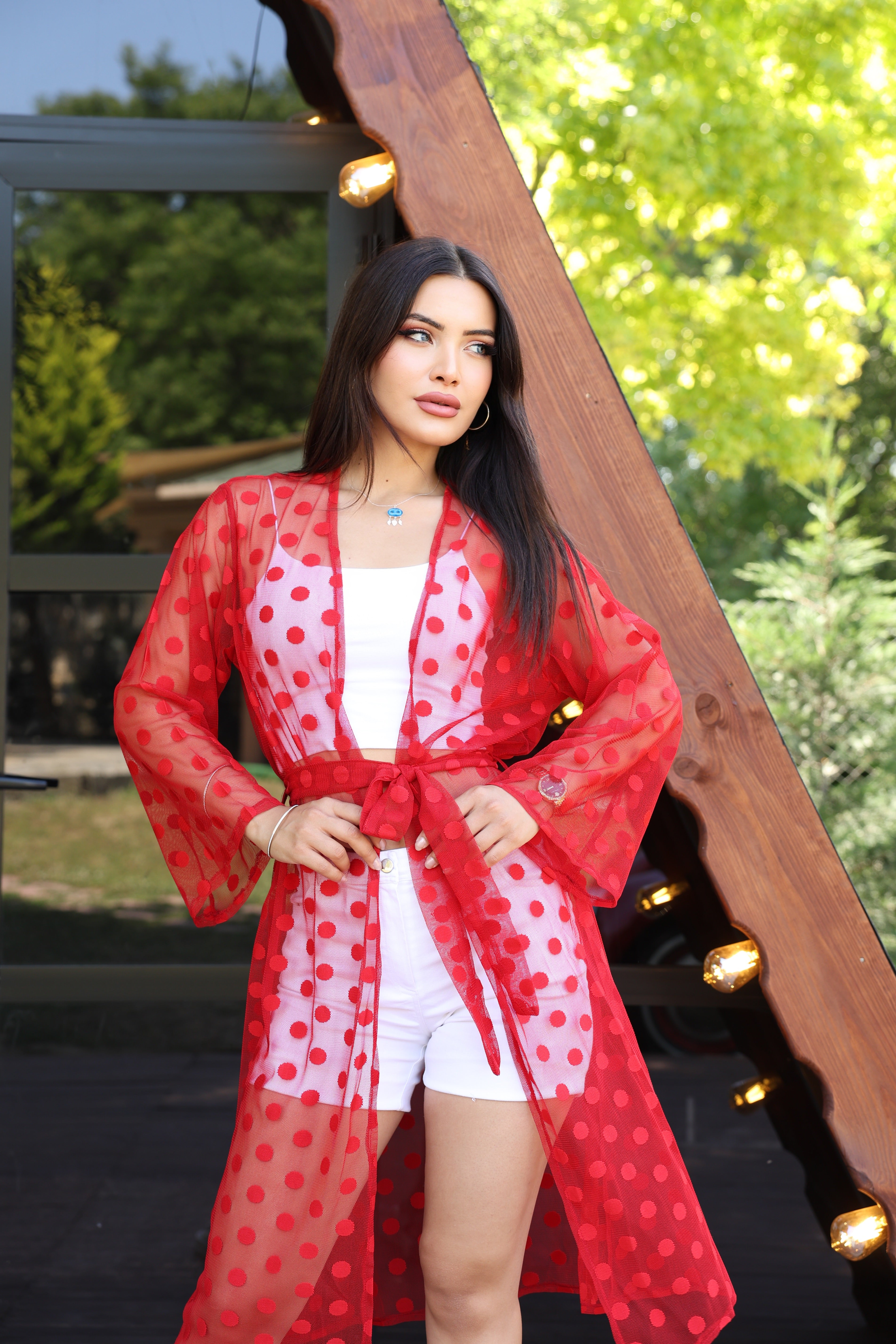 Puantiyeli Tül Kimono – Standart Beden