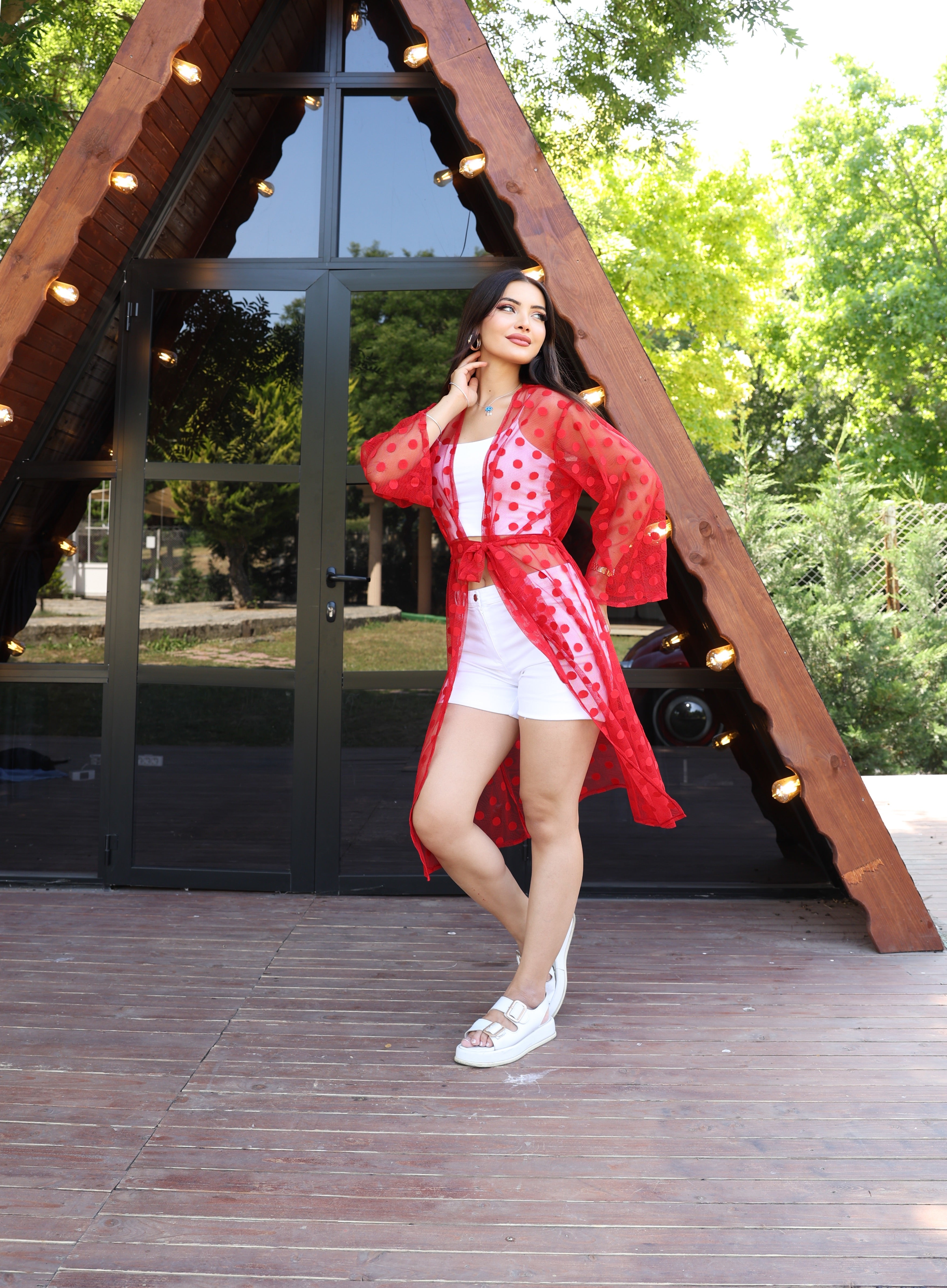 Puantiyeli Tül Kimono – Standart Beden