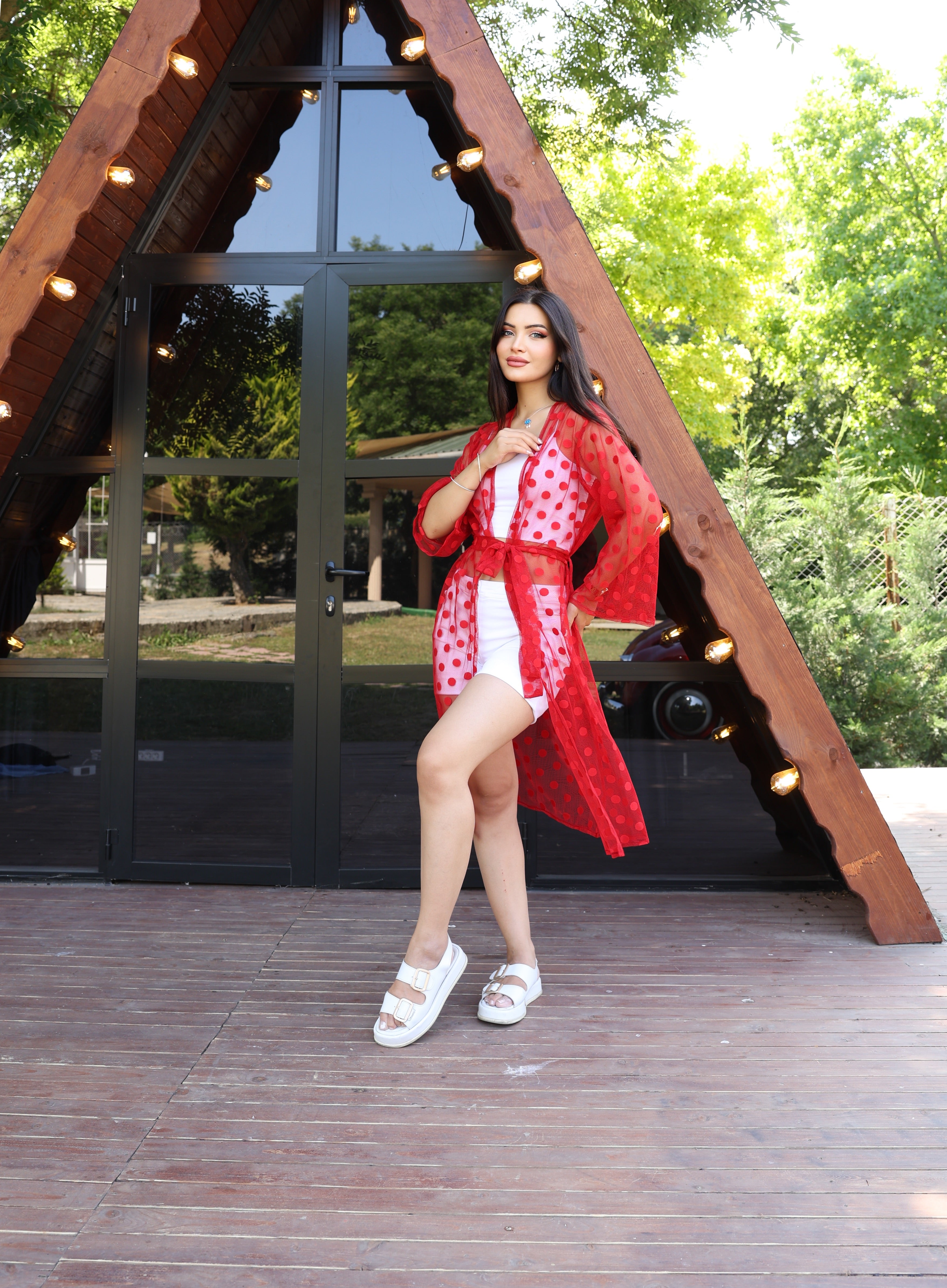 Puantiyeli Tül Kimono – Standart Beden