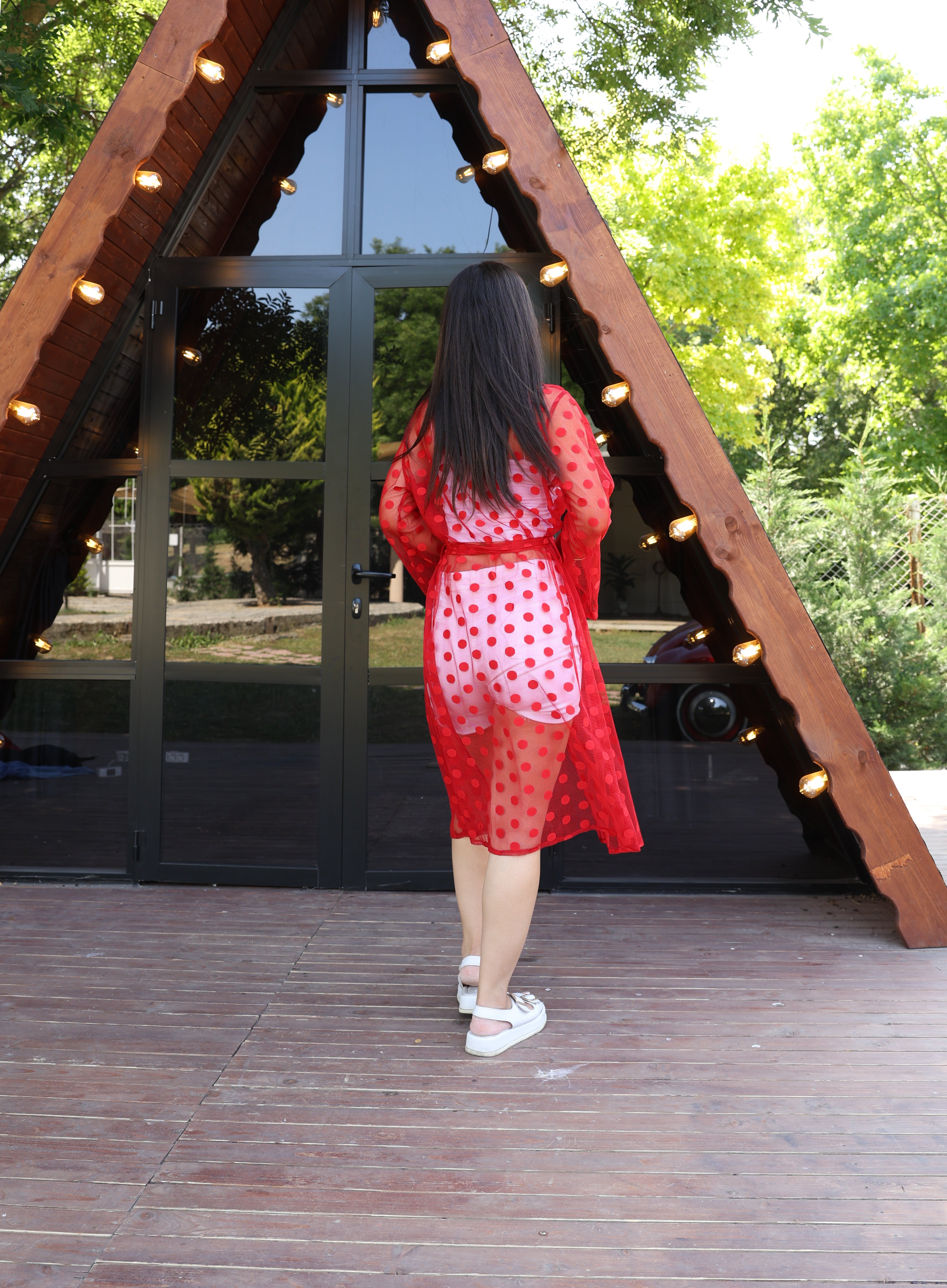 Puantiyeli Tül Kimono – Standart Beden