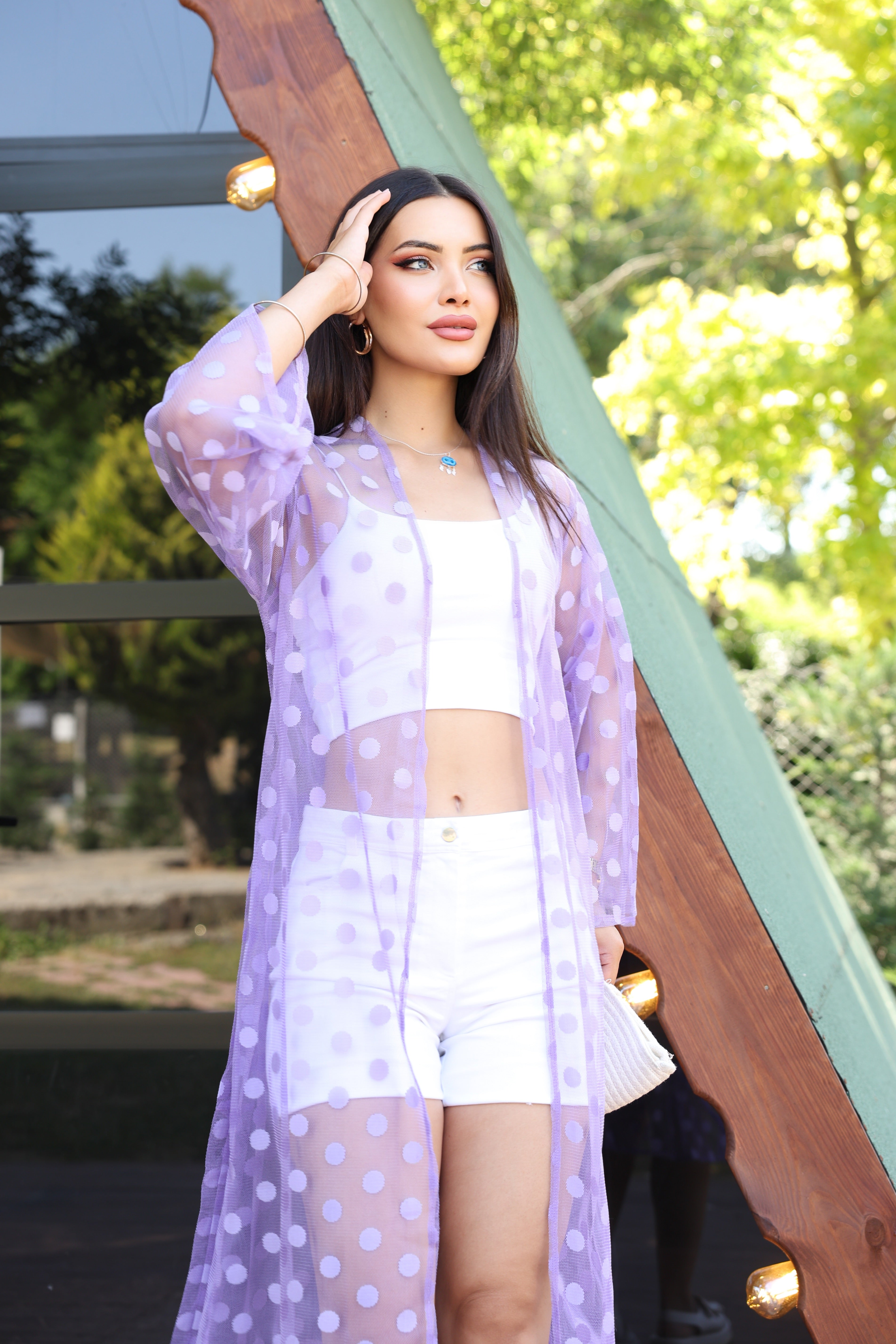 Puantiyeli Tül Kimono – Standart Beden