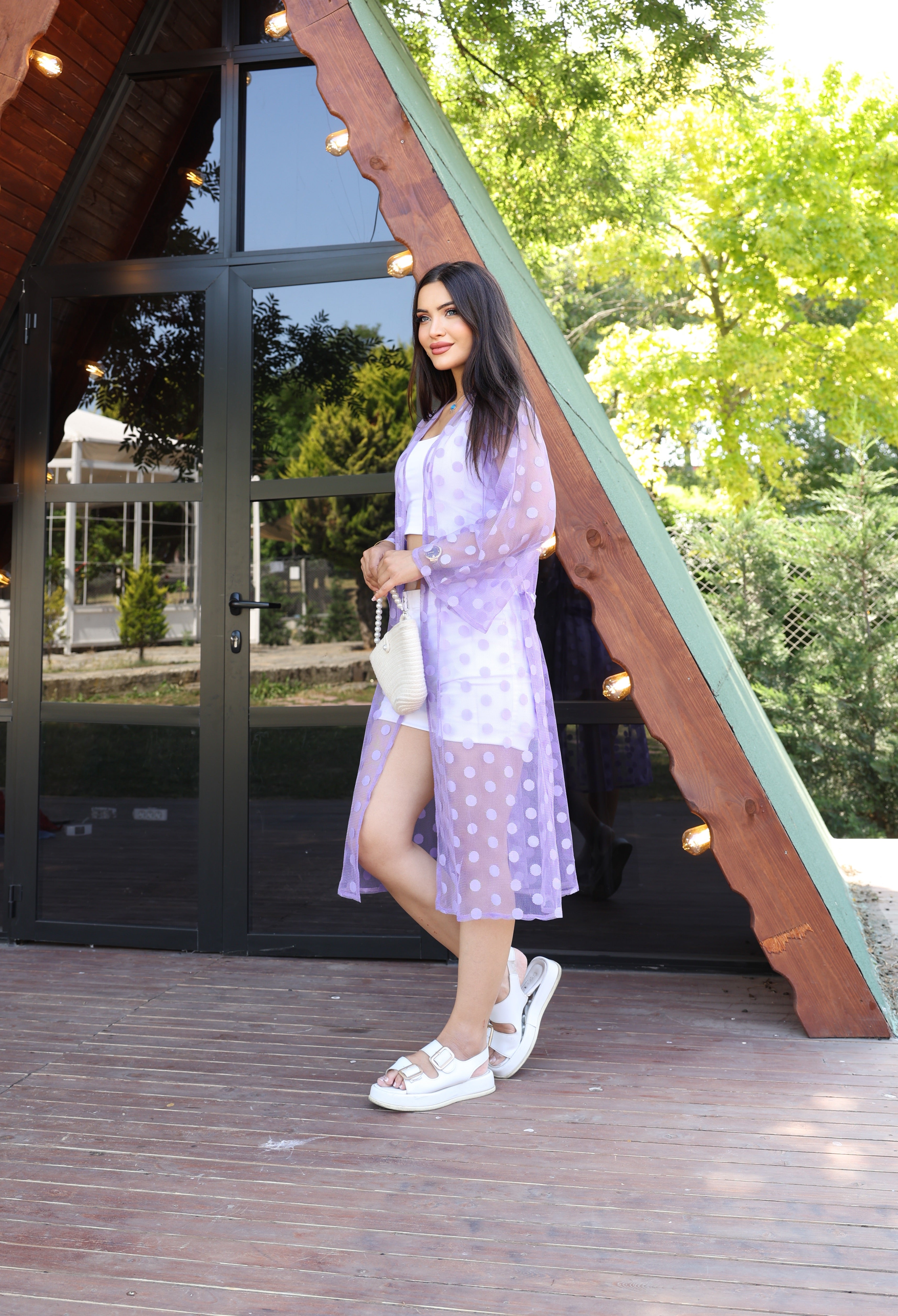 Puantiyeli Tül Kimono – Standart Beden