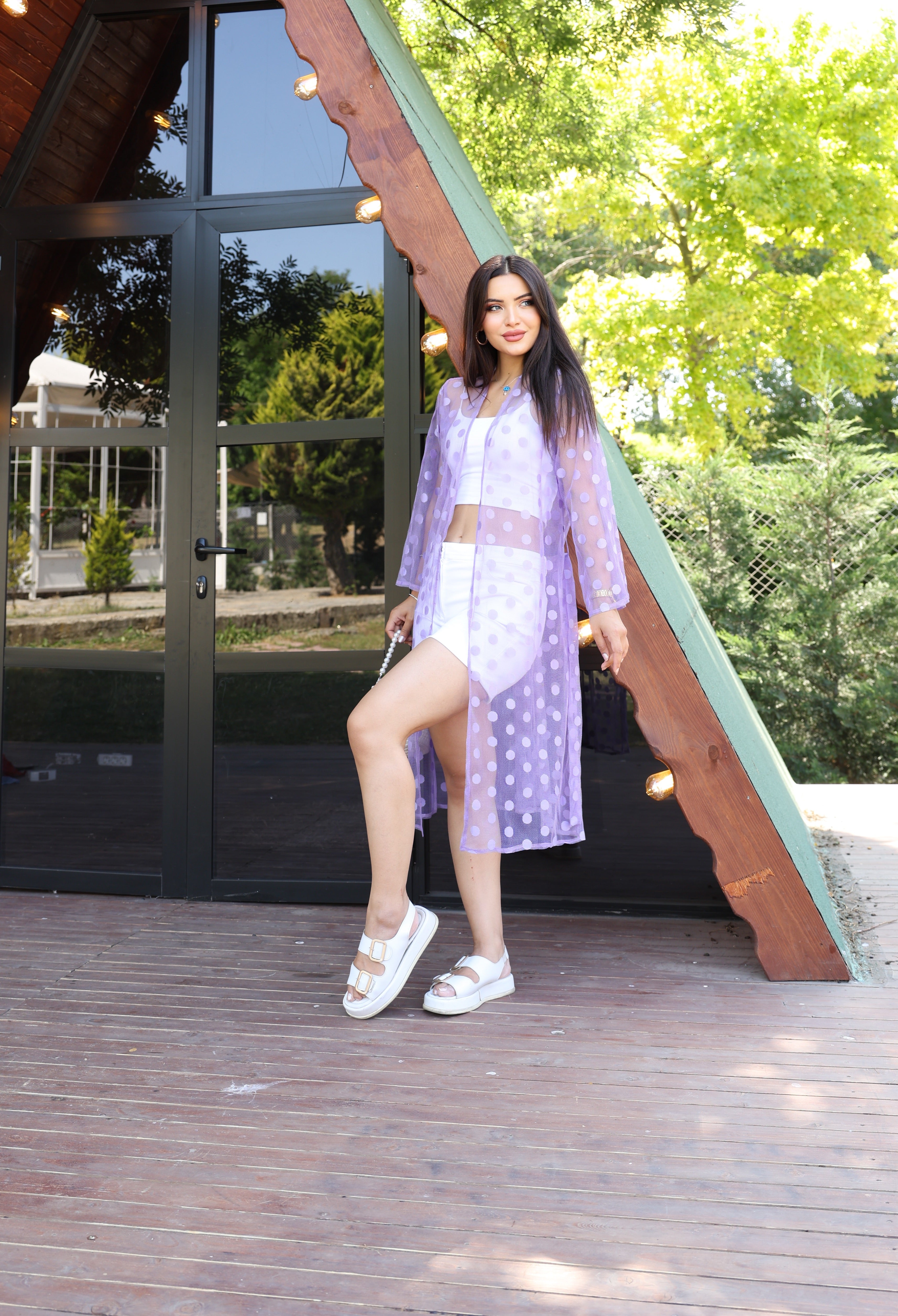 Puantiyeli Tül Kimono – Standart Beden