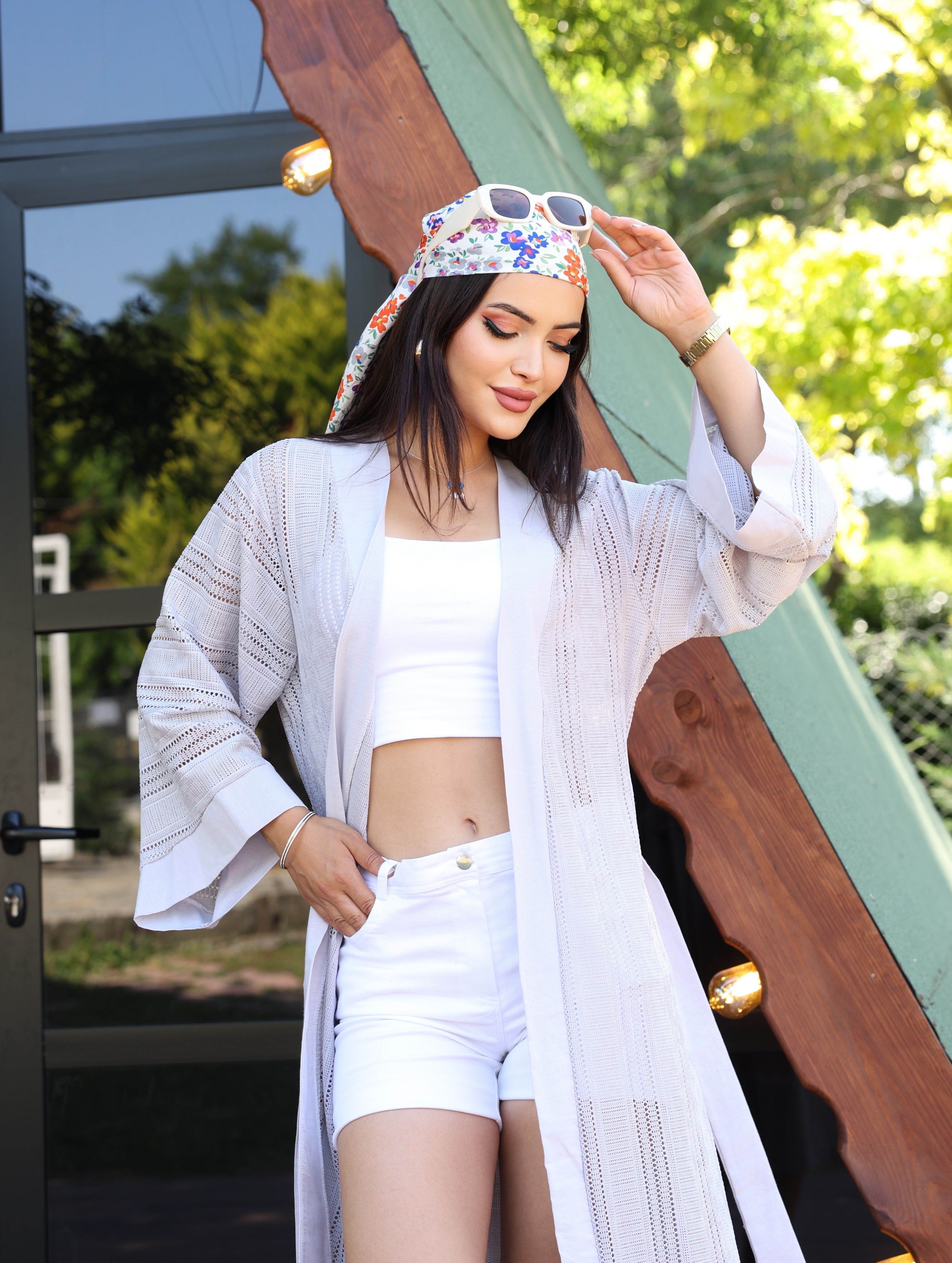 Desenli File & Dokuma Kimono – Standart Beden