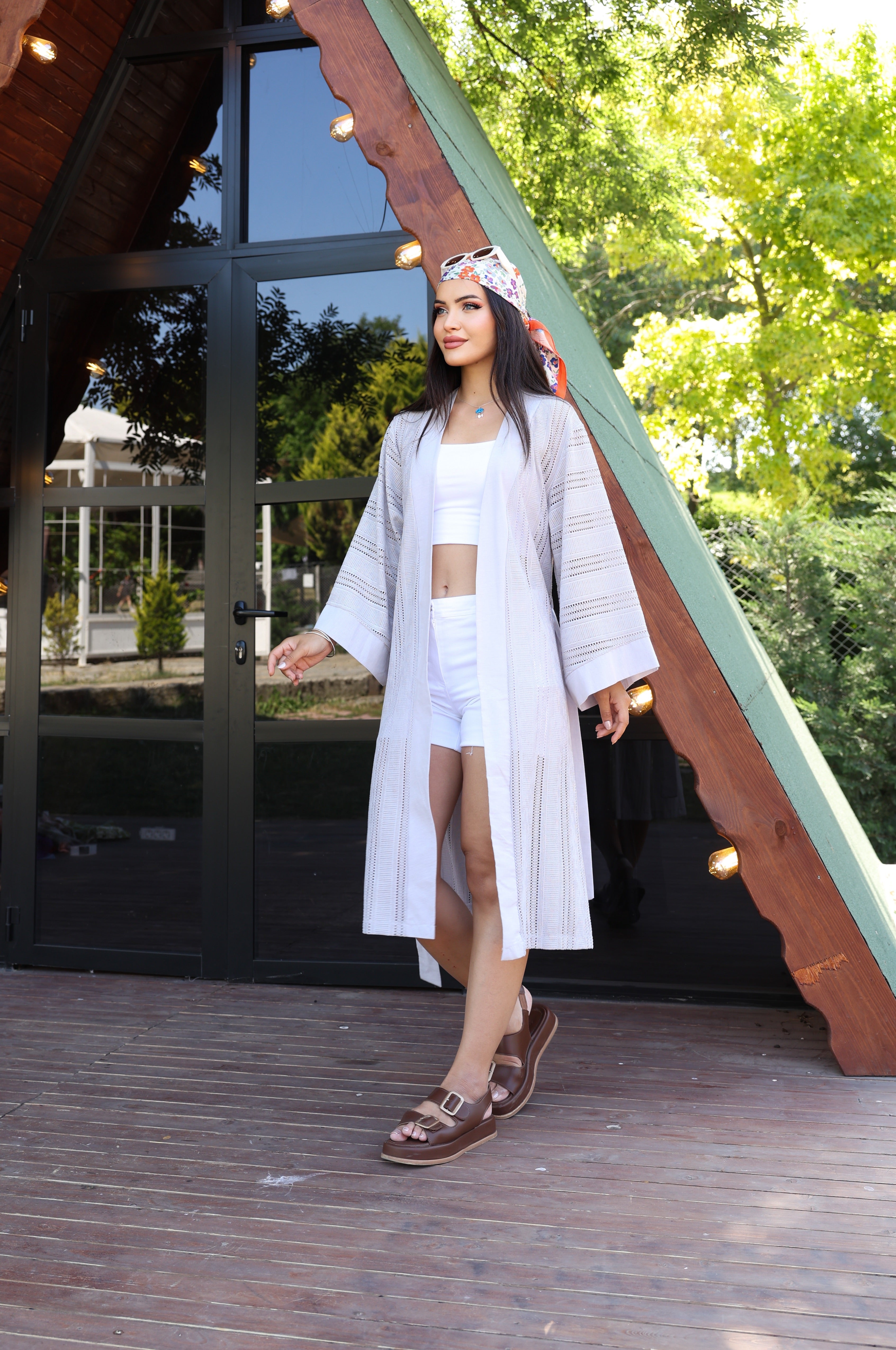 Desenli File & Dokuma Kimono – Standart Beden