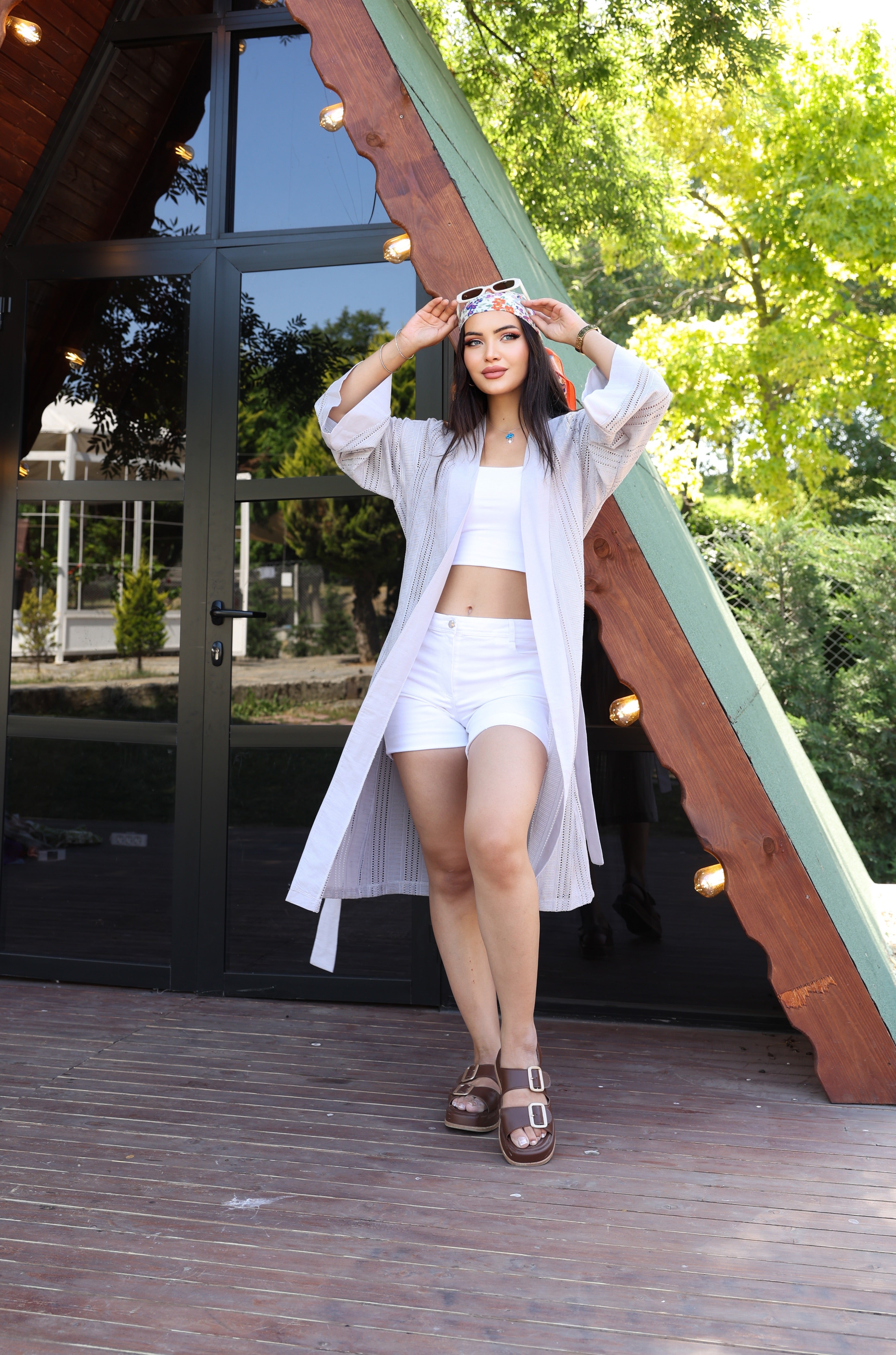 Desenli File & Dokuma Kimono – Standart Beden