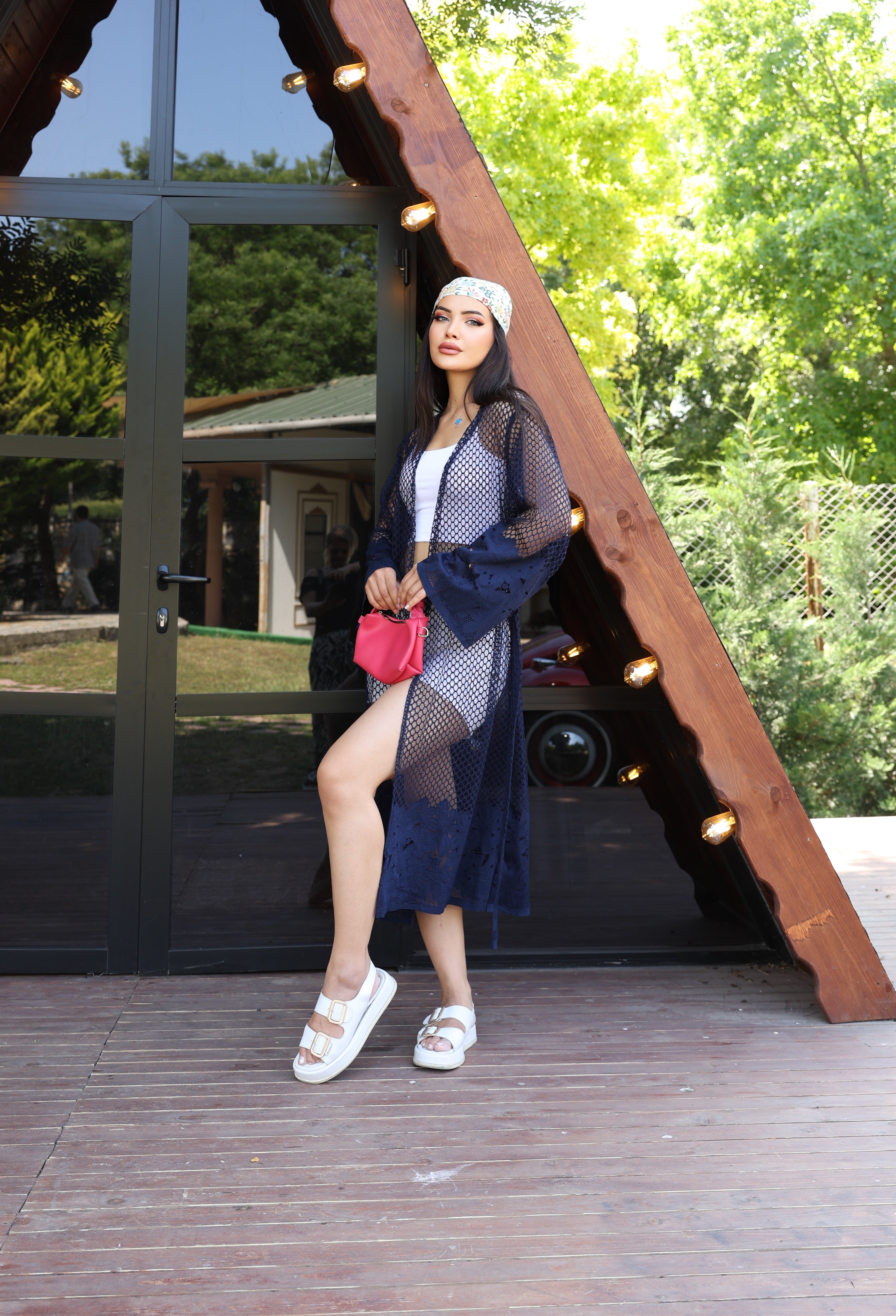 Desenli File & Dokuma Kimono – Standart Beden