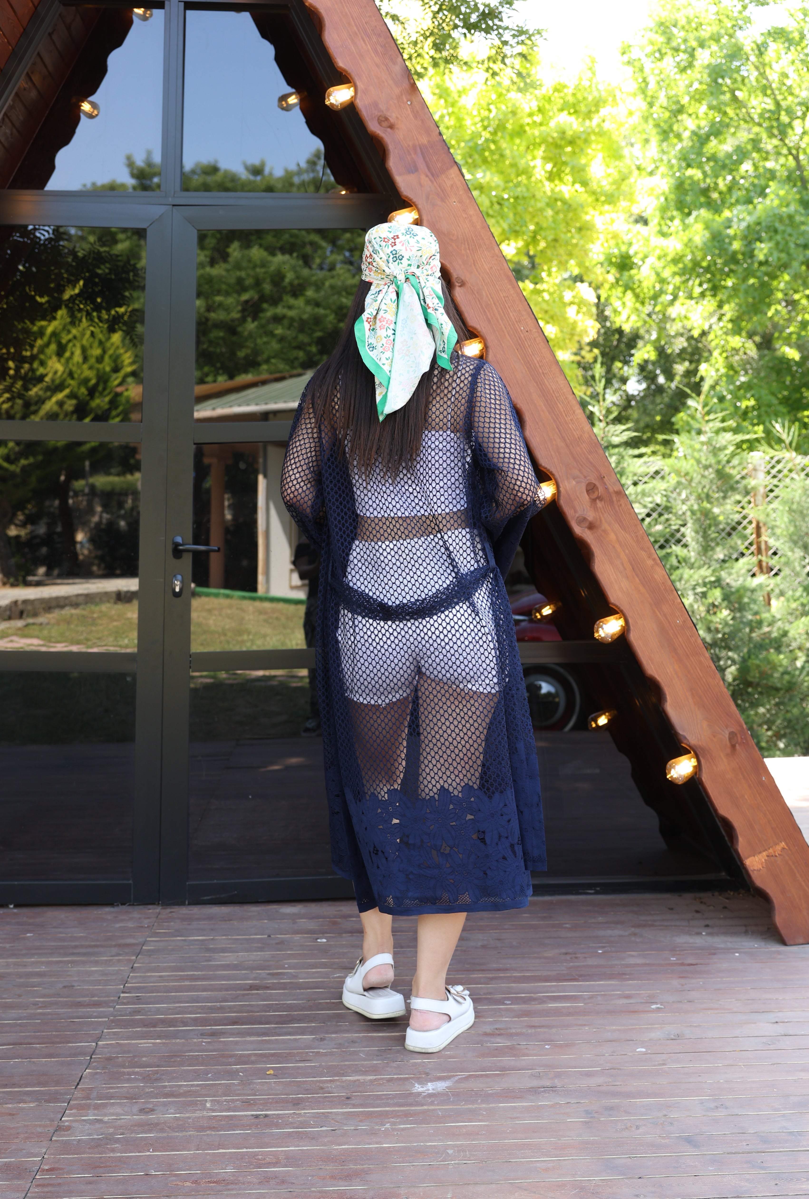 Desenli File & Dokuma Kimono – Standart Beden