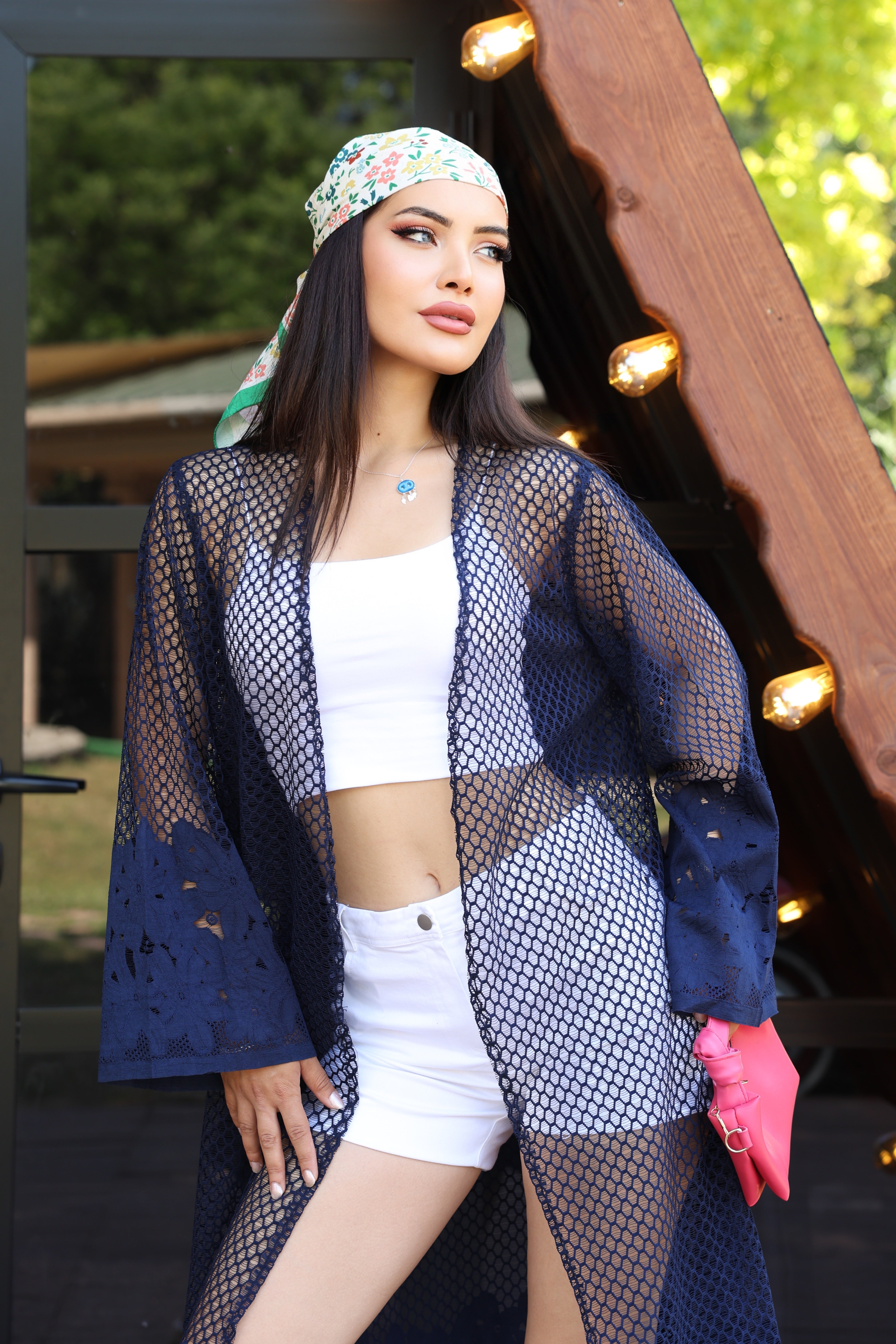 Desenli File & Dokuma Kimono – Standart Beden