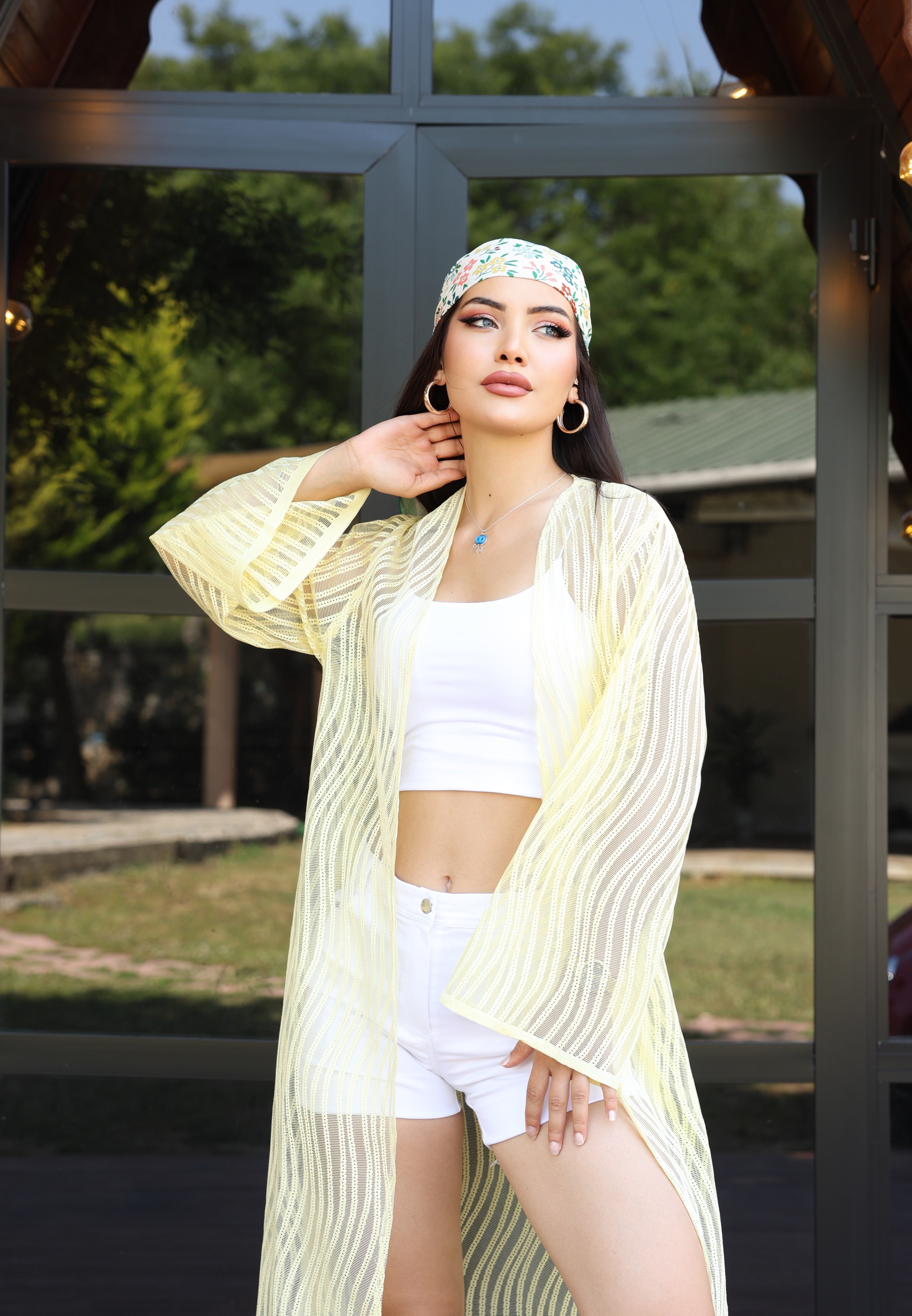 Desenli File & Dokuma Kimono – Standart Beden