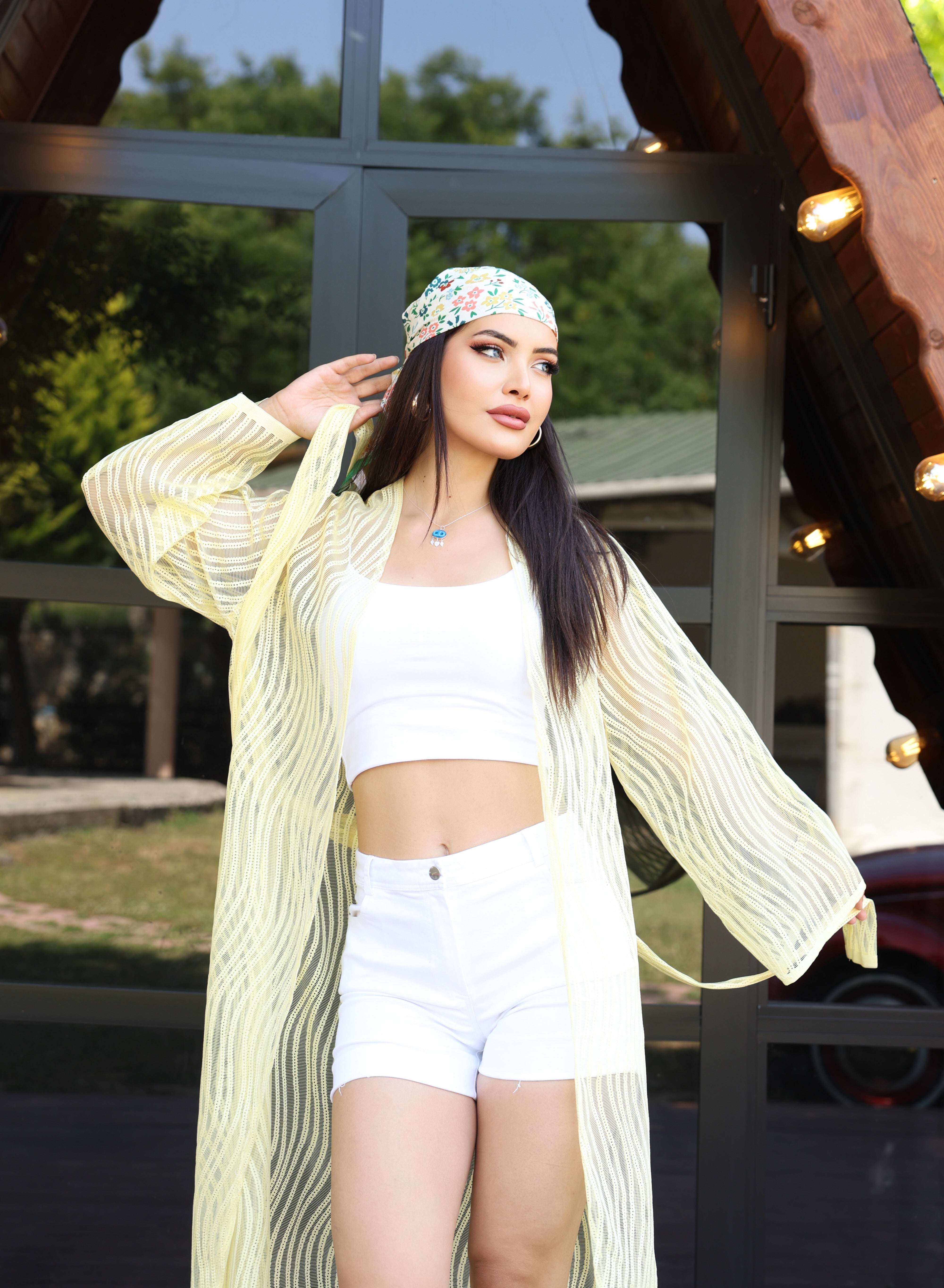 Desenli File & Dokuma Kimono – Standart Beden