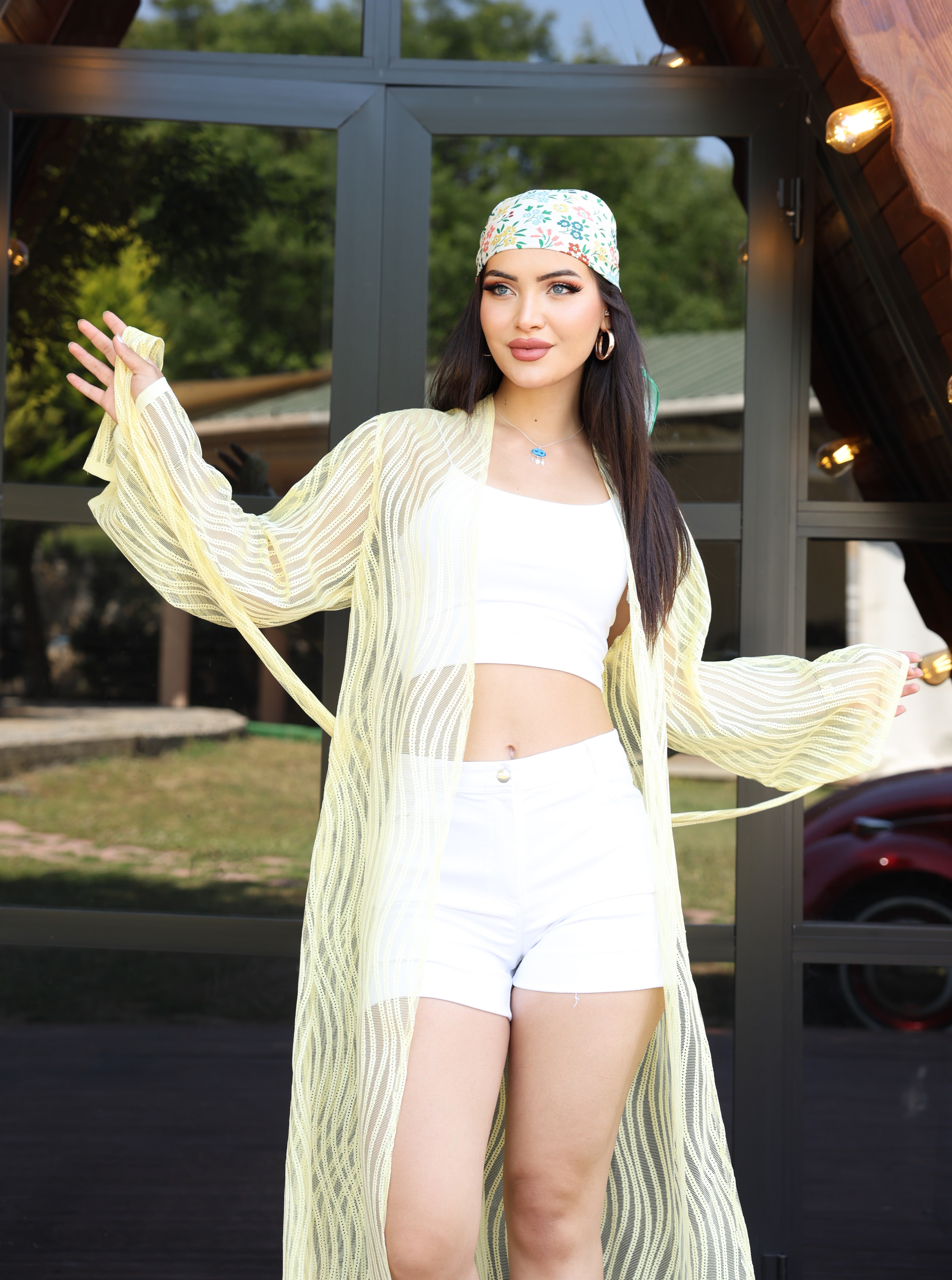 Desenli File & Dokuma Kimono – Standart Beden