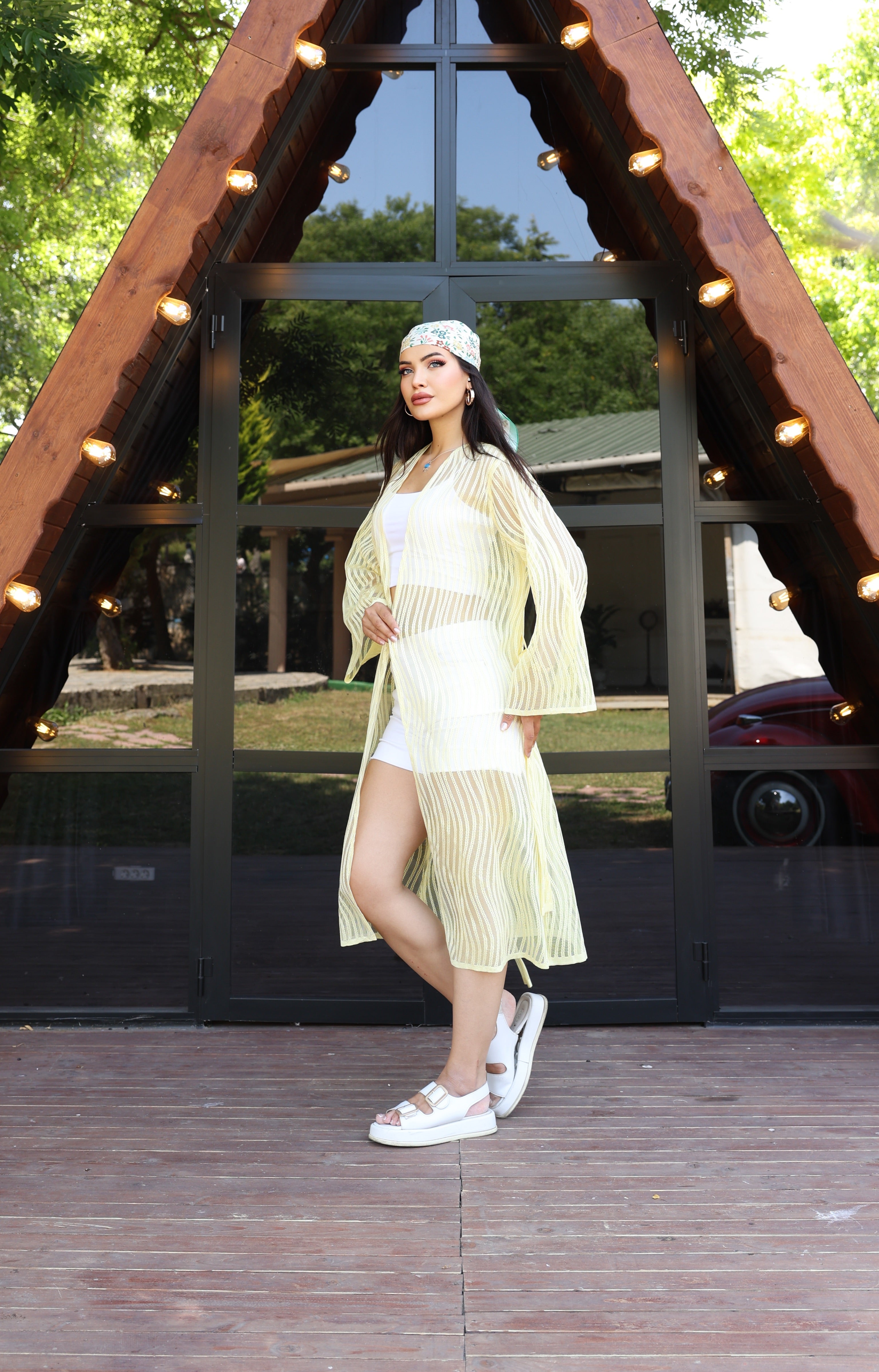 Desenli File & Dokuma Kimono – Standart Beden