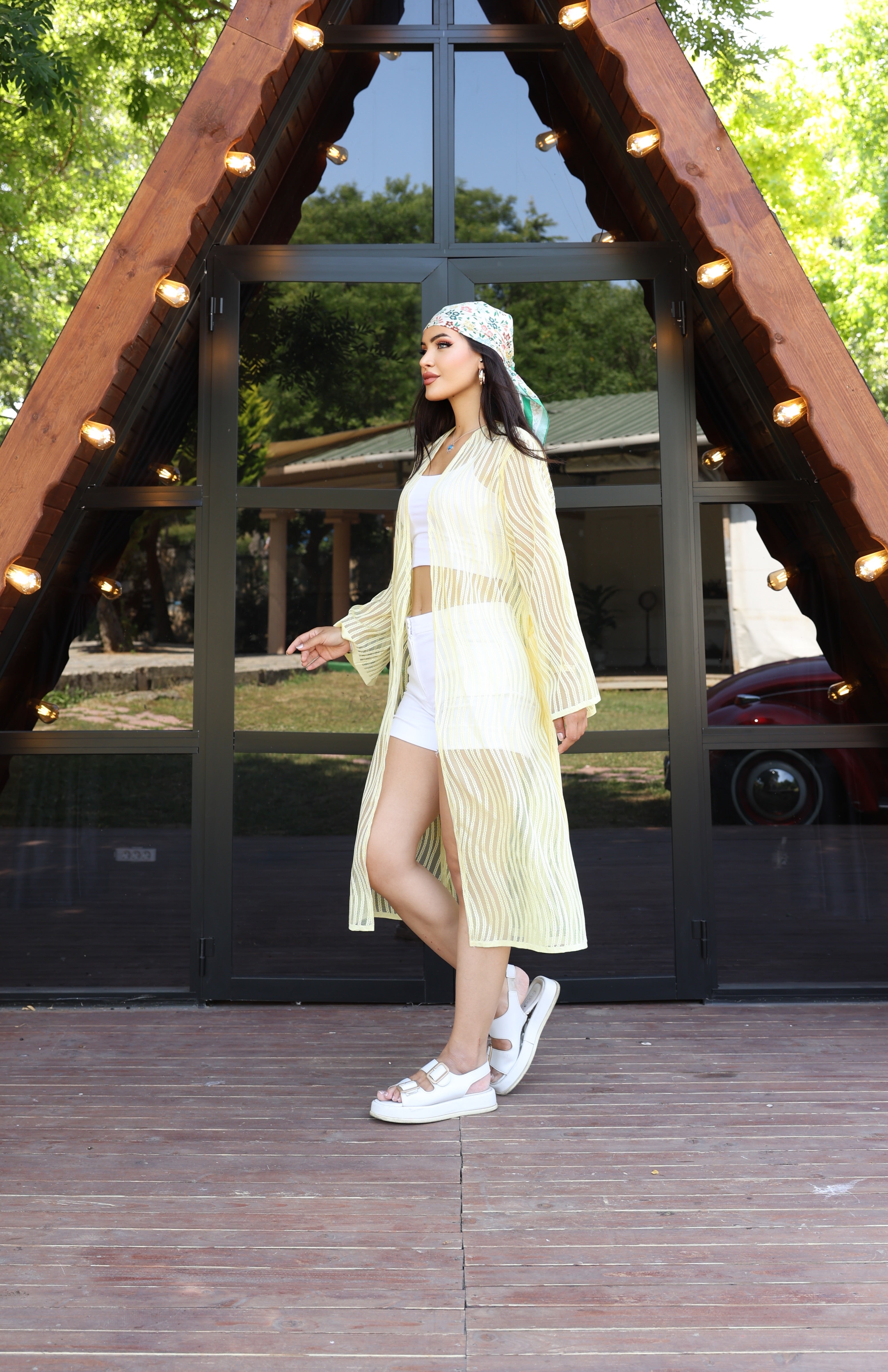 Desenli File & Dokuma Kimono – Standart Beden