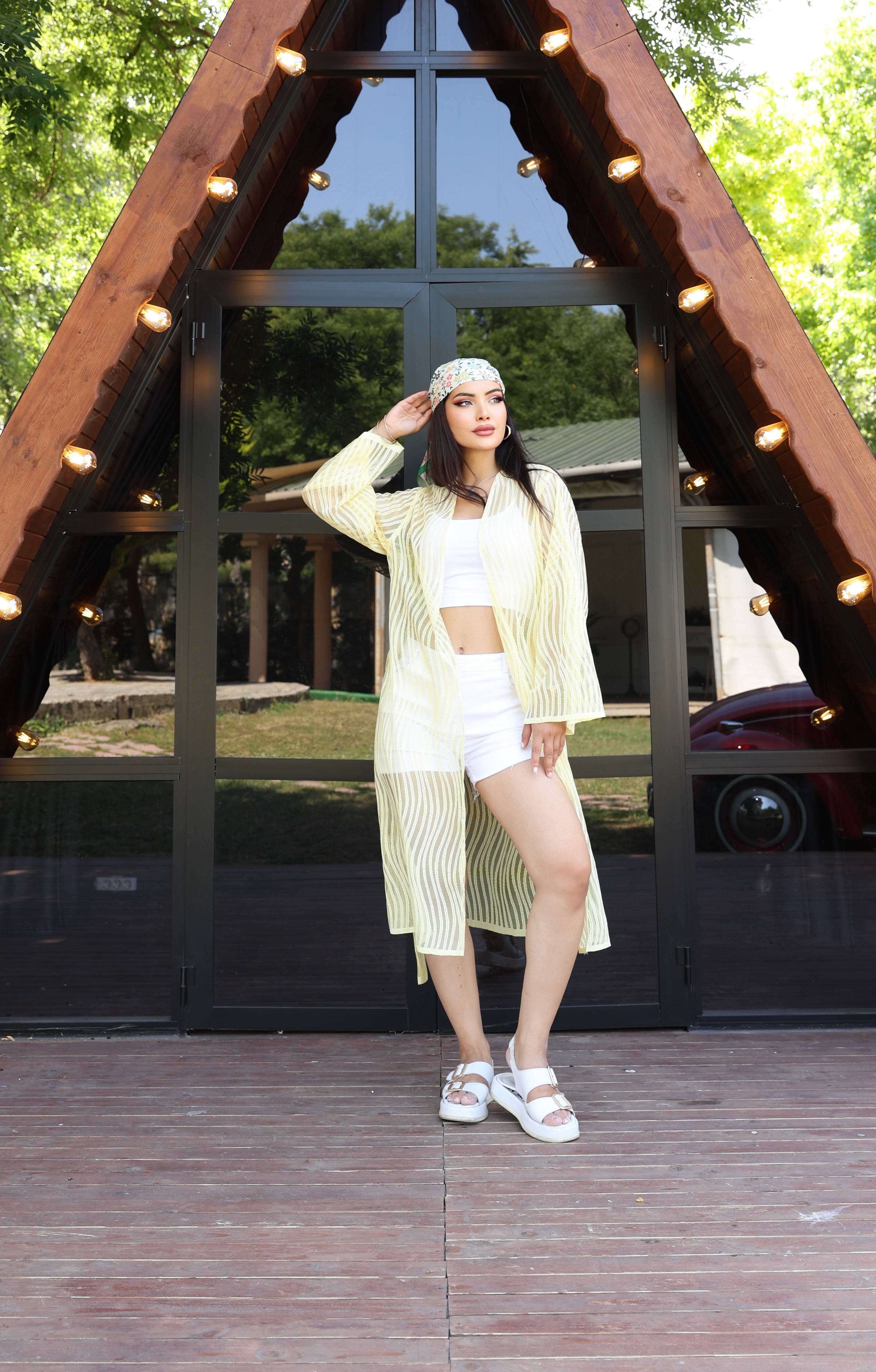 Desenli File & Dokuma Kimono – Standart Beden