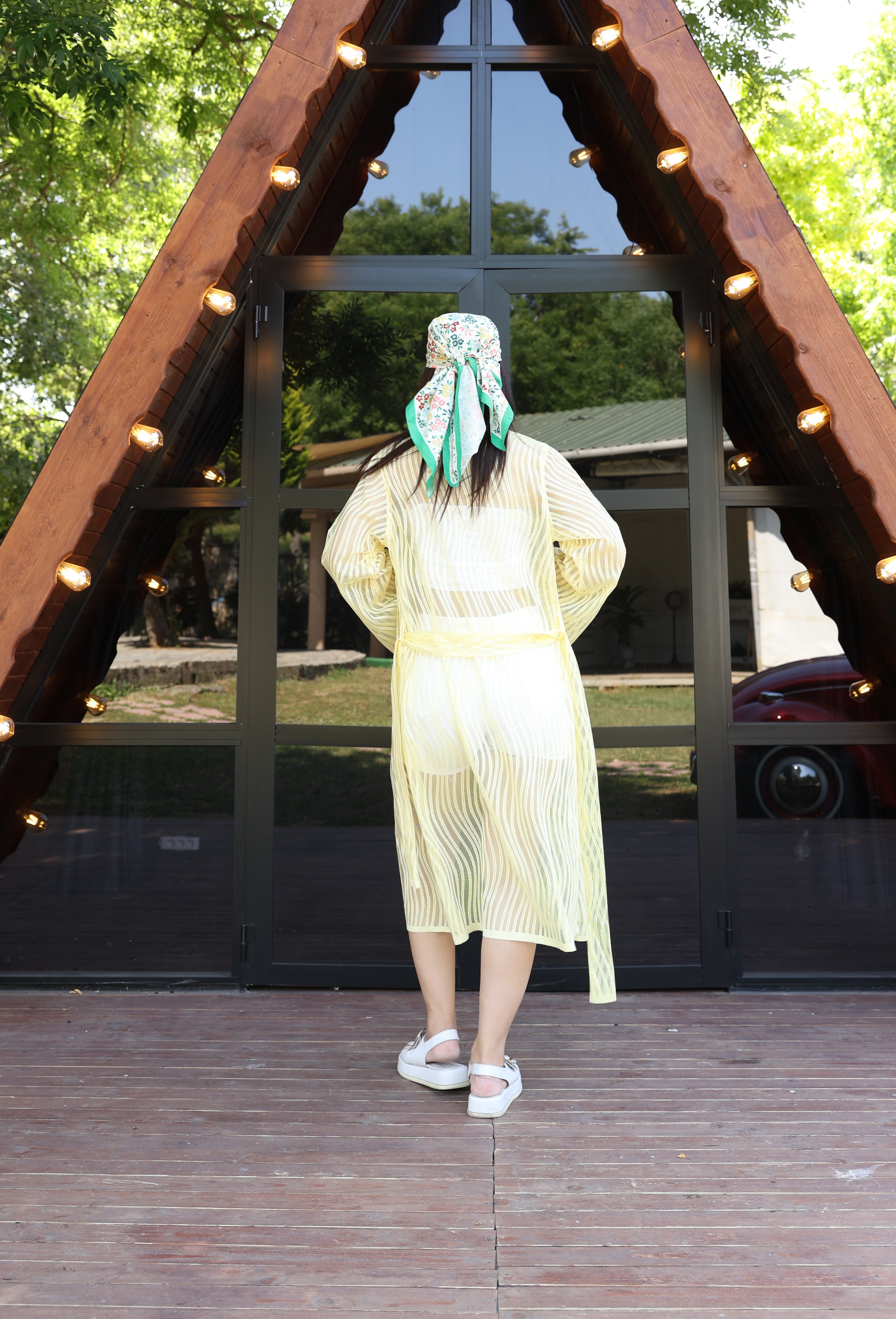 Desenli File & Dokuma Kimono – Standart Beden