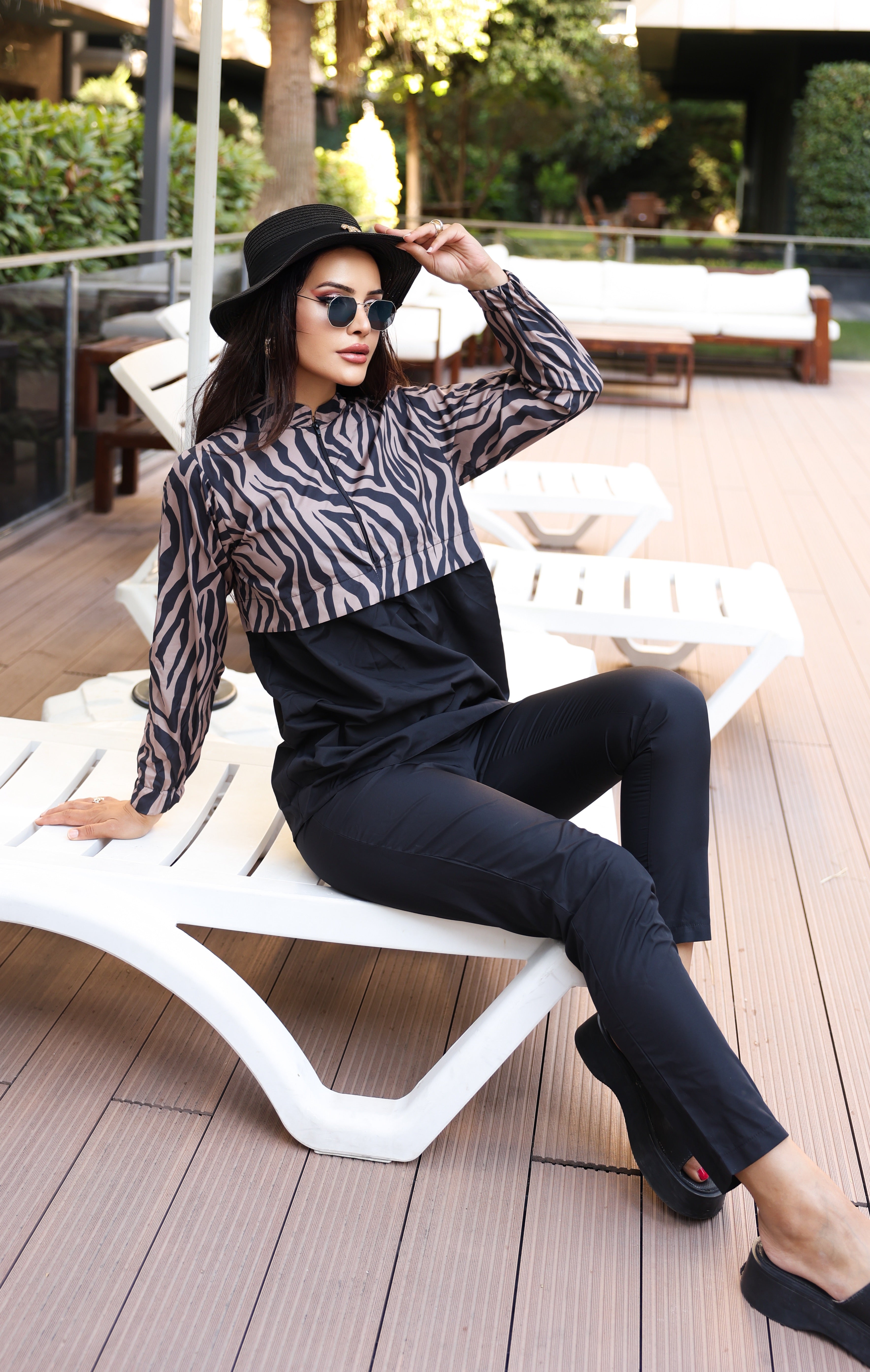 Kadın Zebra Desenli Tam Kapalı Tesettür Mayo Haşema