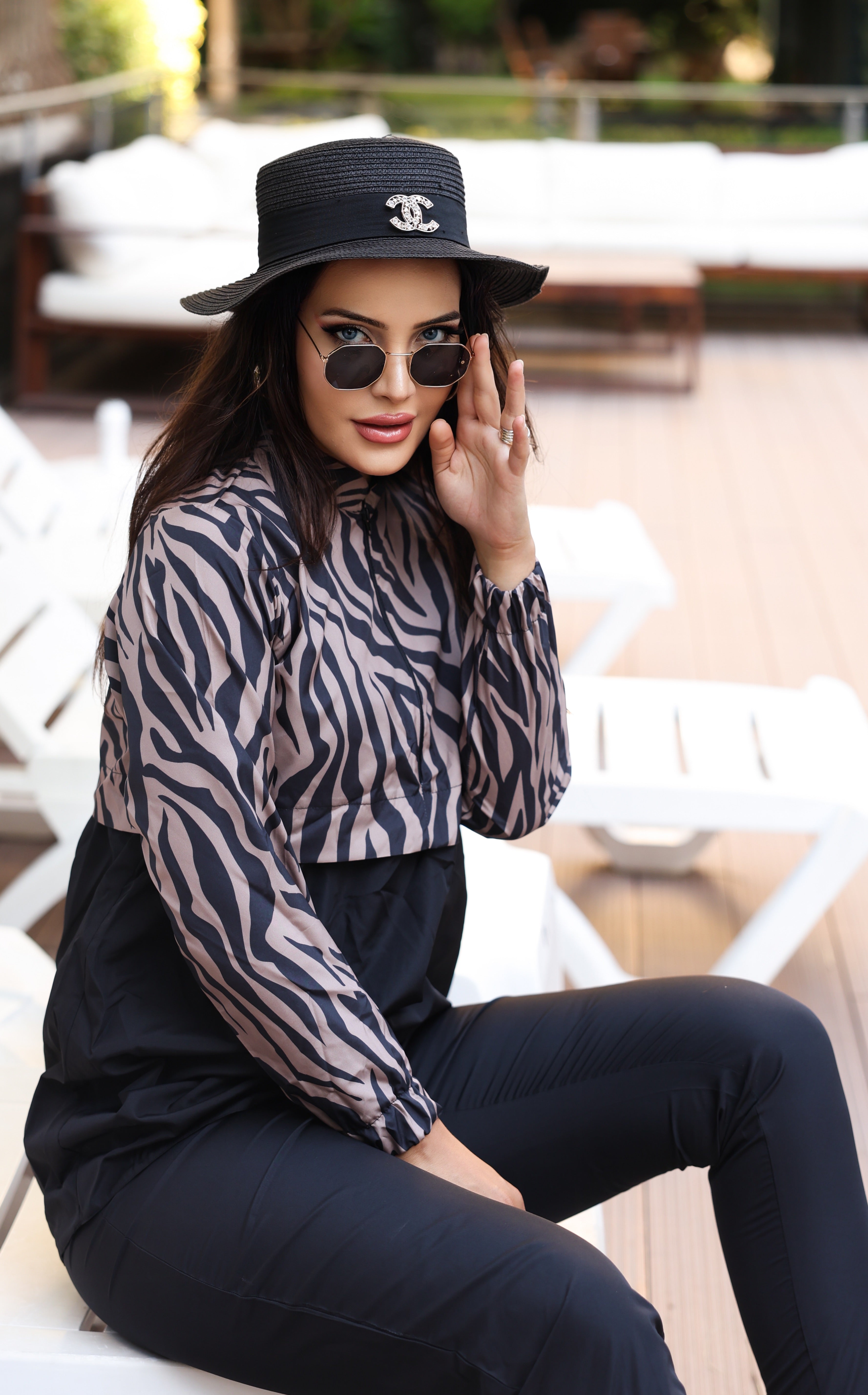 Kadın Zebra Desenli Tam Kapalı Tesettür Mayo Haşema