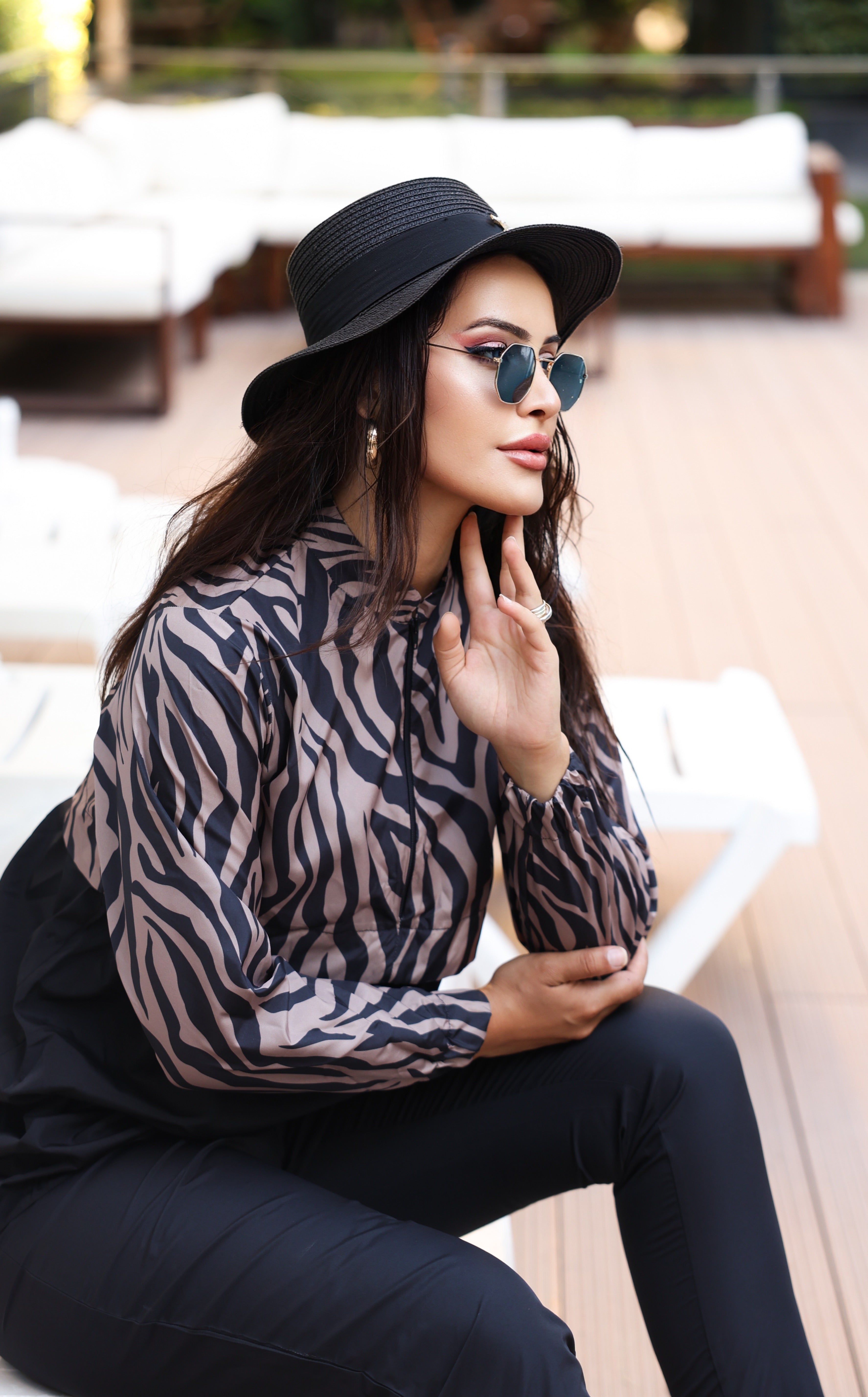 Kadın Zebra Desenli Tam Kapalı Tesettür Mayo Haşema