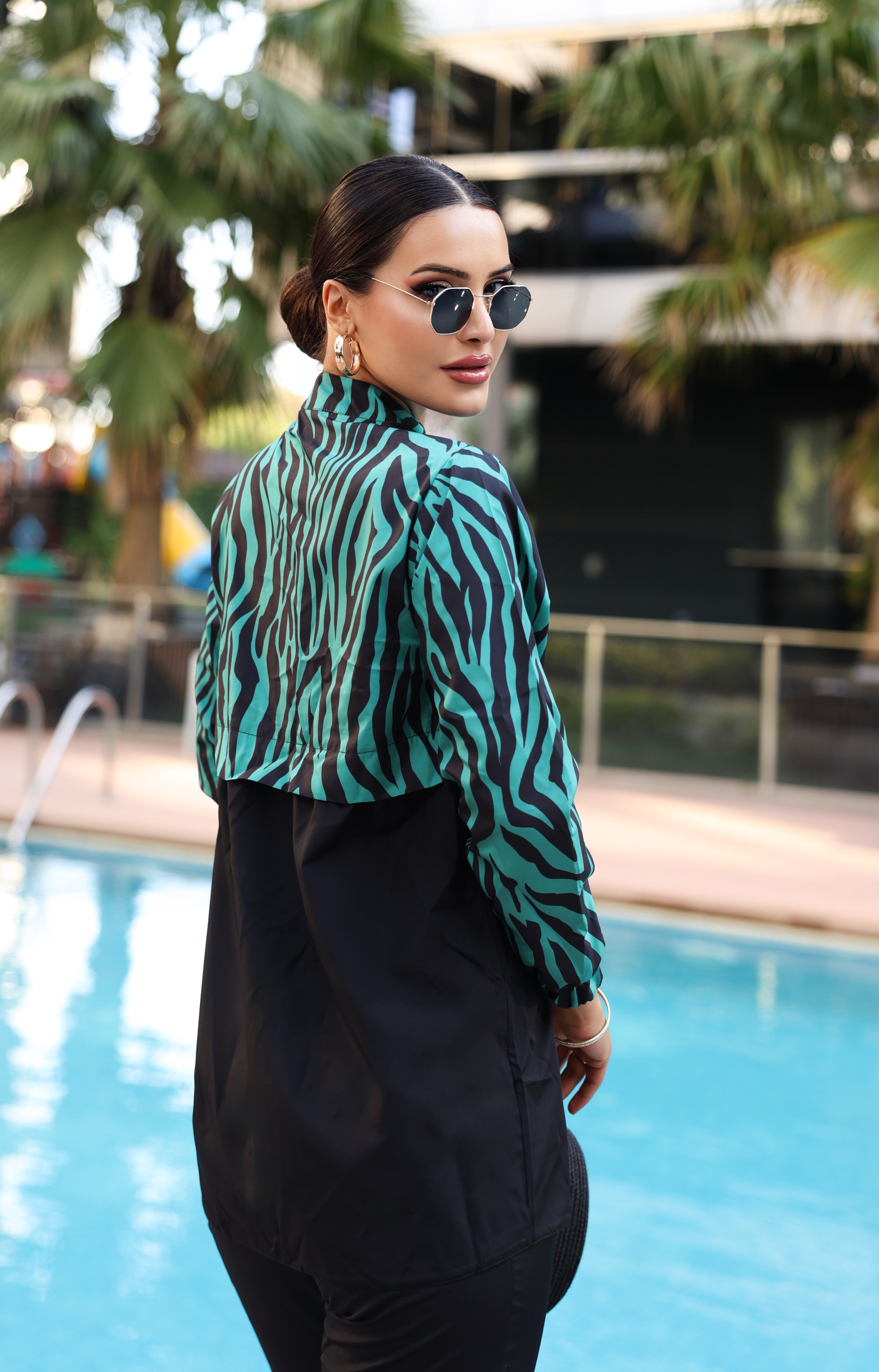 Kadın Zebra Desenli Tam Kapalı Tesettür Mayo Haşema