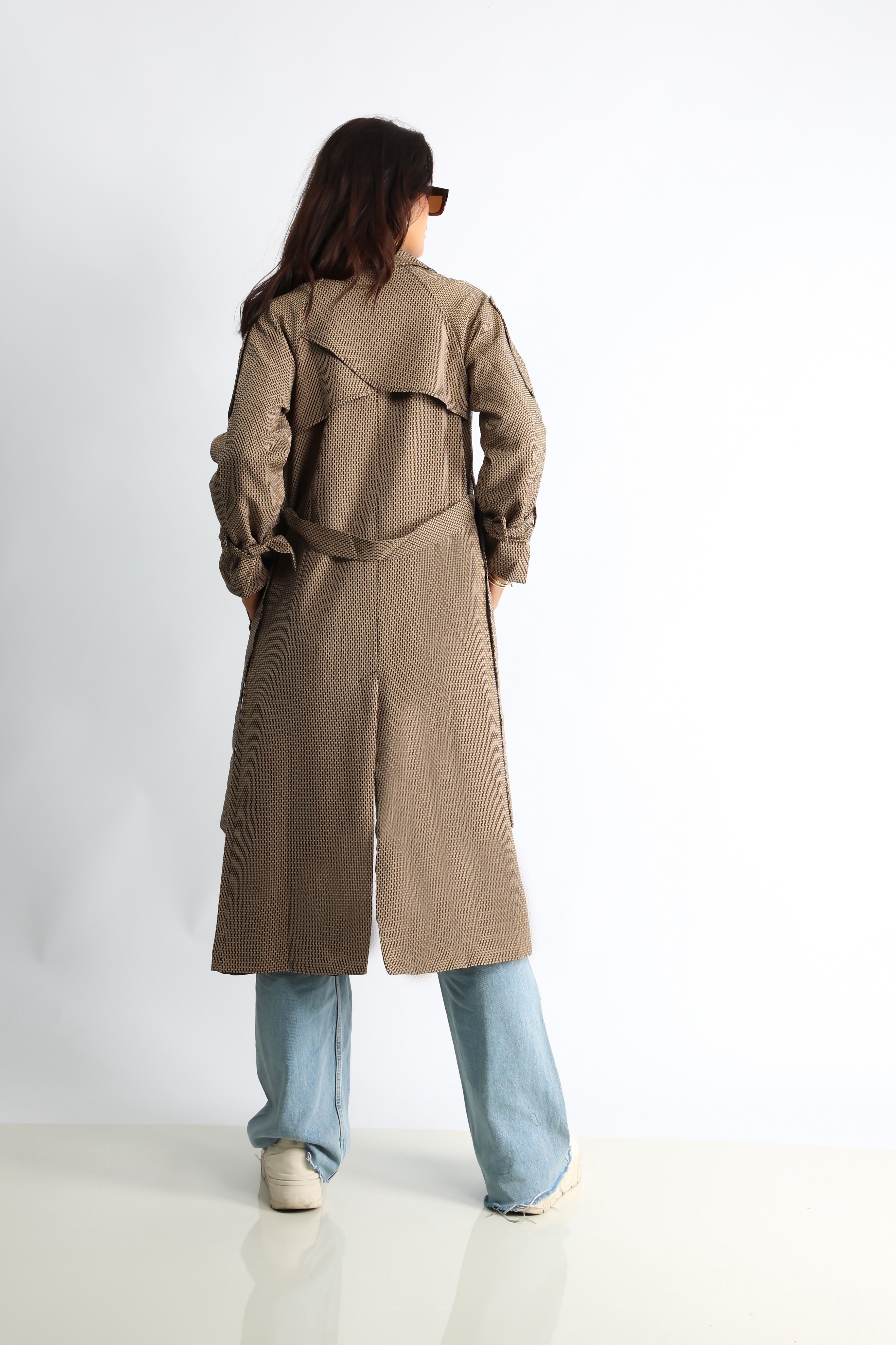 Trençkot Desenli Oversize Astarlı Geniş Kesim Nidal