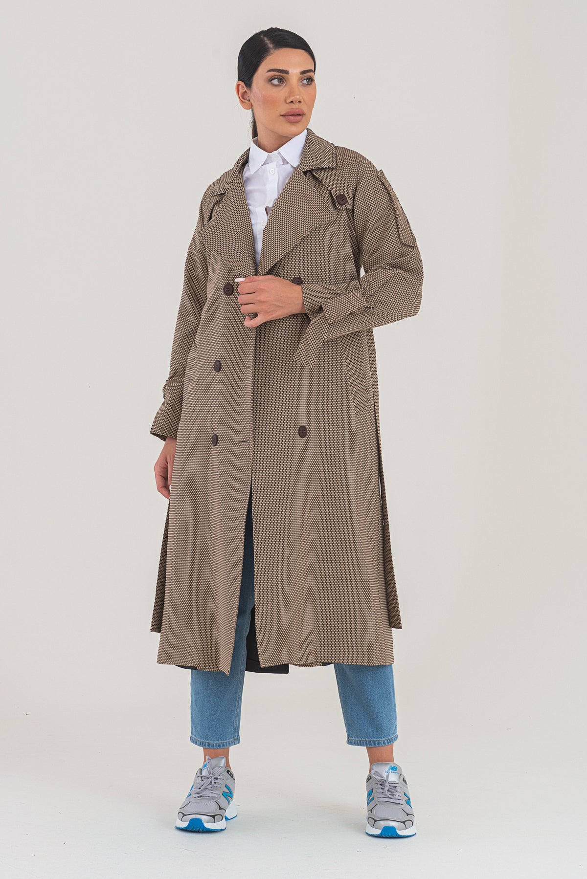 Trençkot Desenli Oversize Astarlı Geniş Kesim Nidal