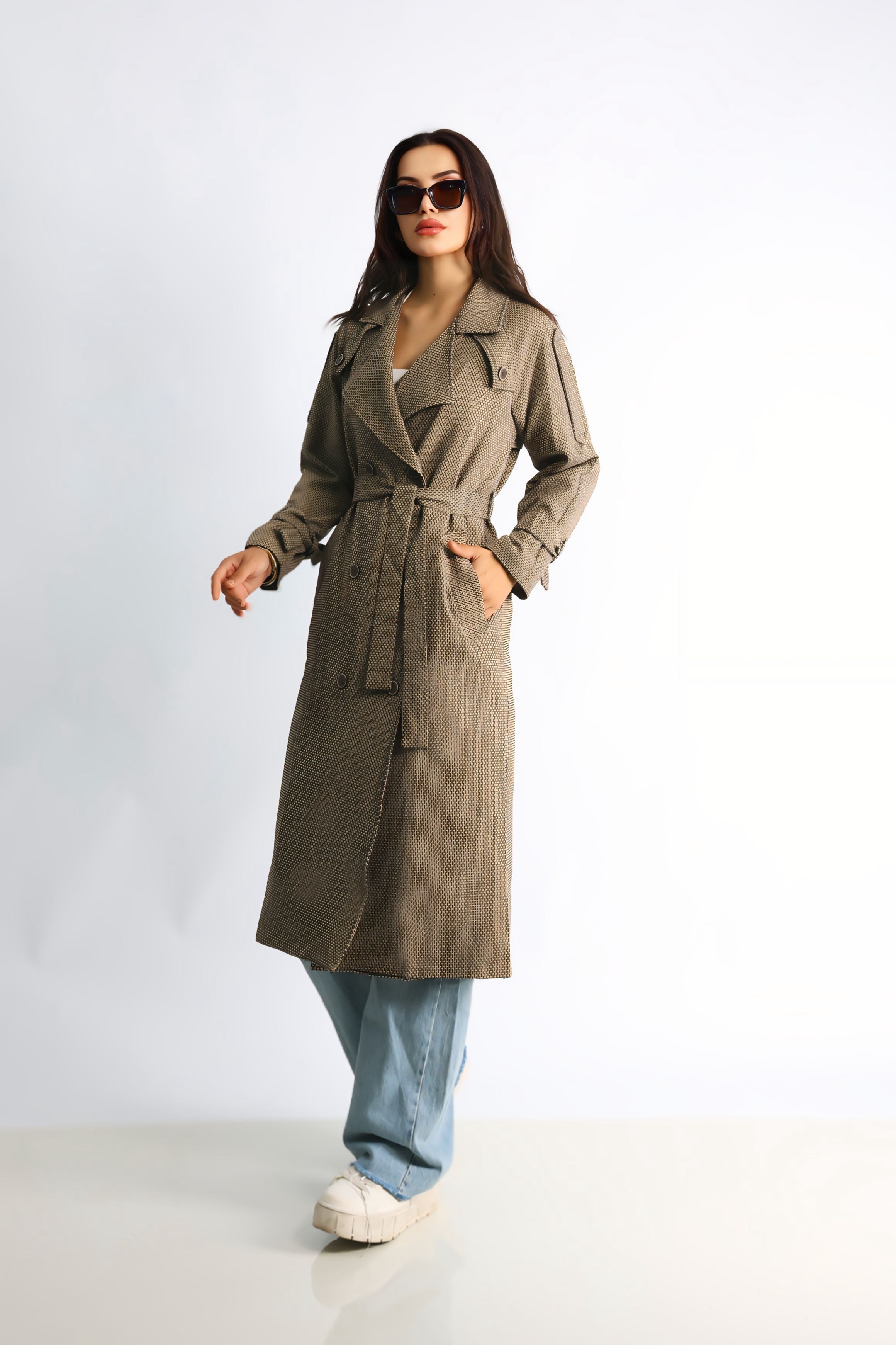 Trençkot Desenli Oversize Astarlı Geniş Kesim Nidal