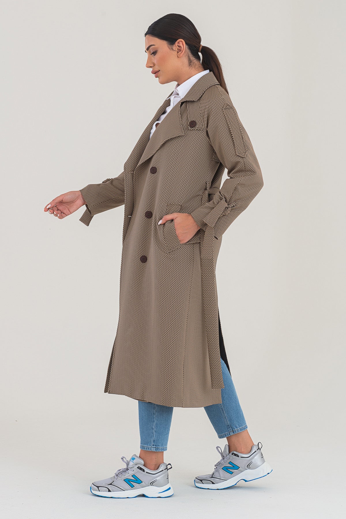 Trençkot Desenli Oversize Astarlı Geniş Kesim Nidal