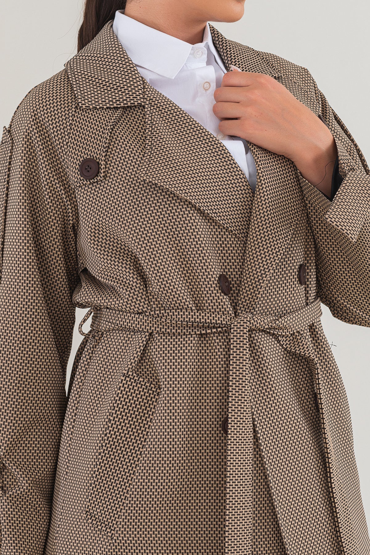 Trençkot Desenli Oversize Astarlı Geniş Kesim Nidal