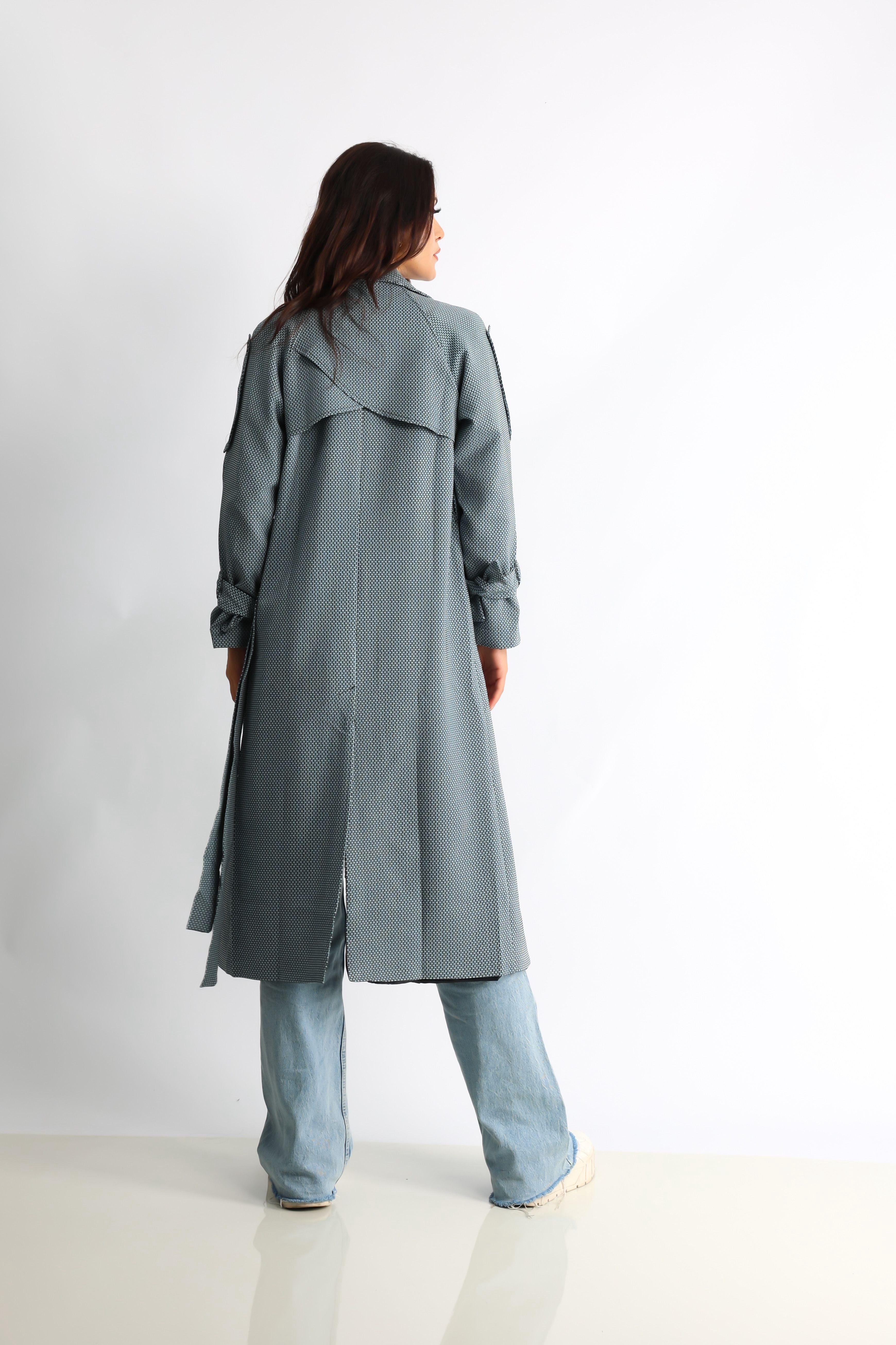 Trençkot Desenli Oversize Astarlı Geniş Kesim Nidal