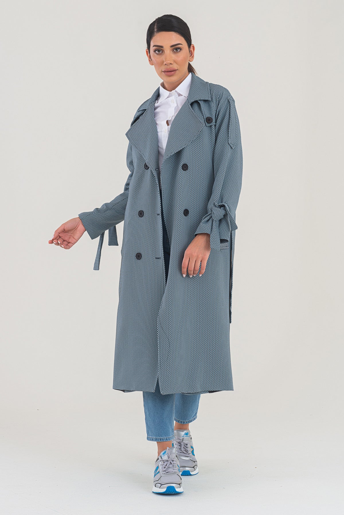 Trençkot Desenli Oversize Astarlı Geniş Kesim Nidal