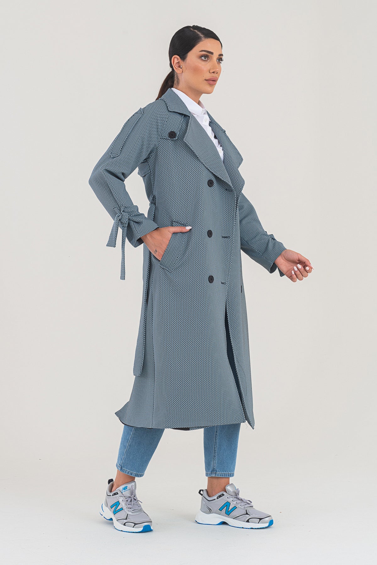 Trençkot Desenli Oversize Astarlı Geniş Kesim Nidal