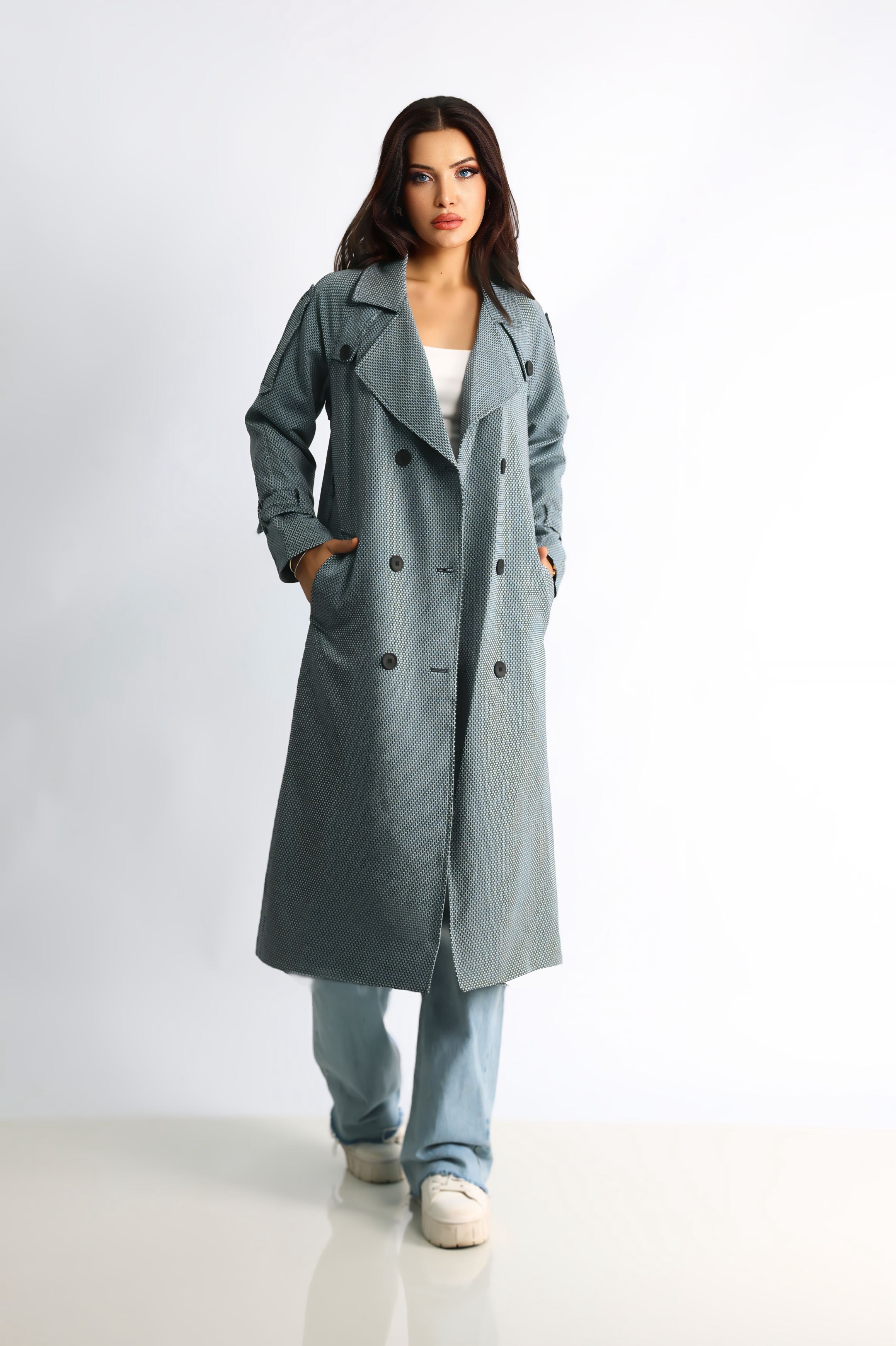 Trençkot Desenli Oversize Astarlı Geniş Kesim Nidal