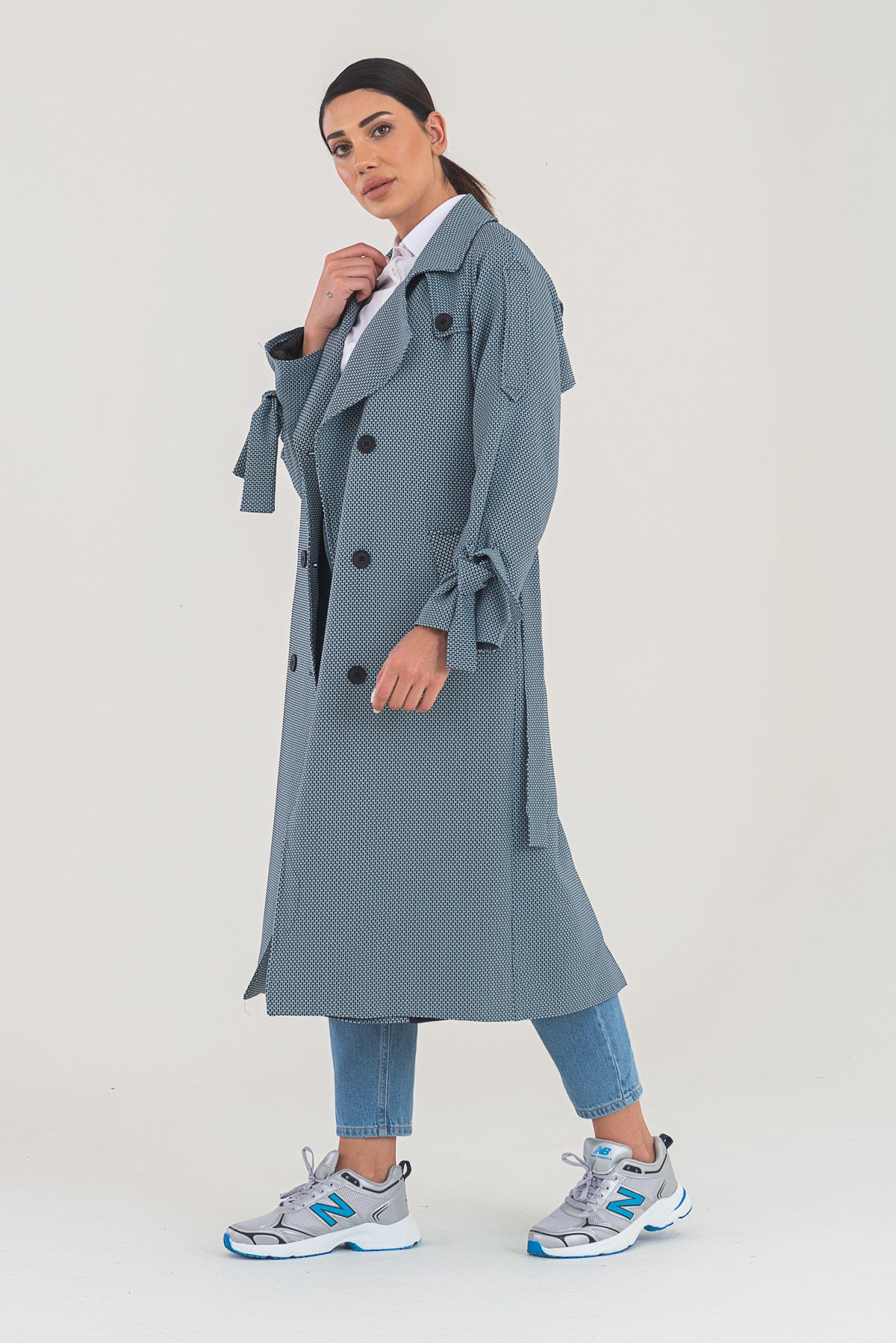 Trençkot Desenli Oversize Astarlı Geniş Kesim Nidal