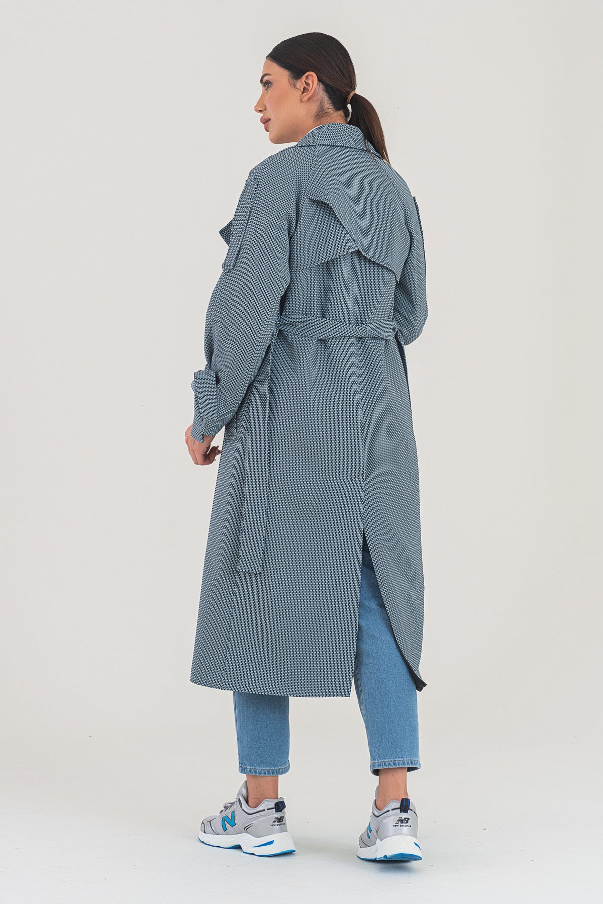 Trençkot Desenli Oversize Astarlı Geniş Kesim Nidal